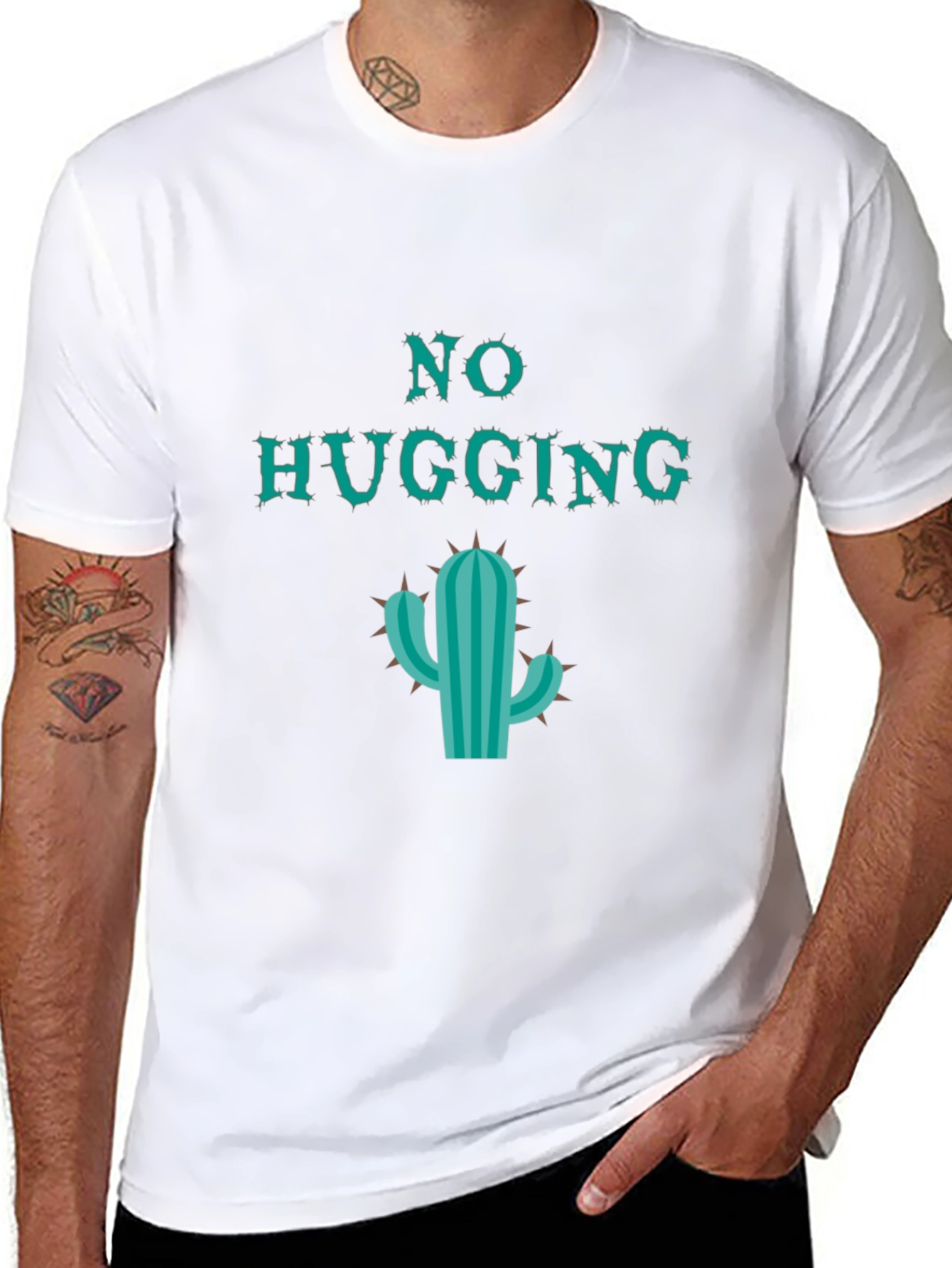 Black No Hugging Cactus Graphic Tee - Sarcastic Humor Shirt view 8