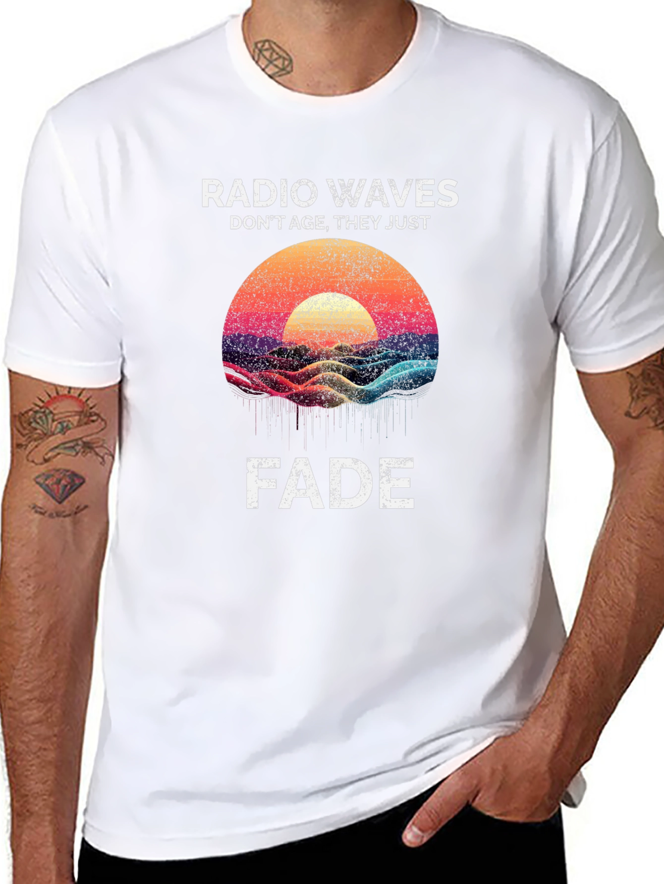 Black Radio Waves Don't Age T-Shirt view 8