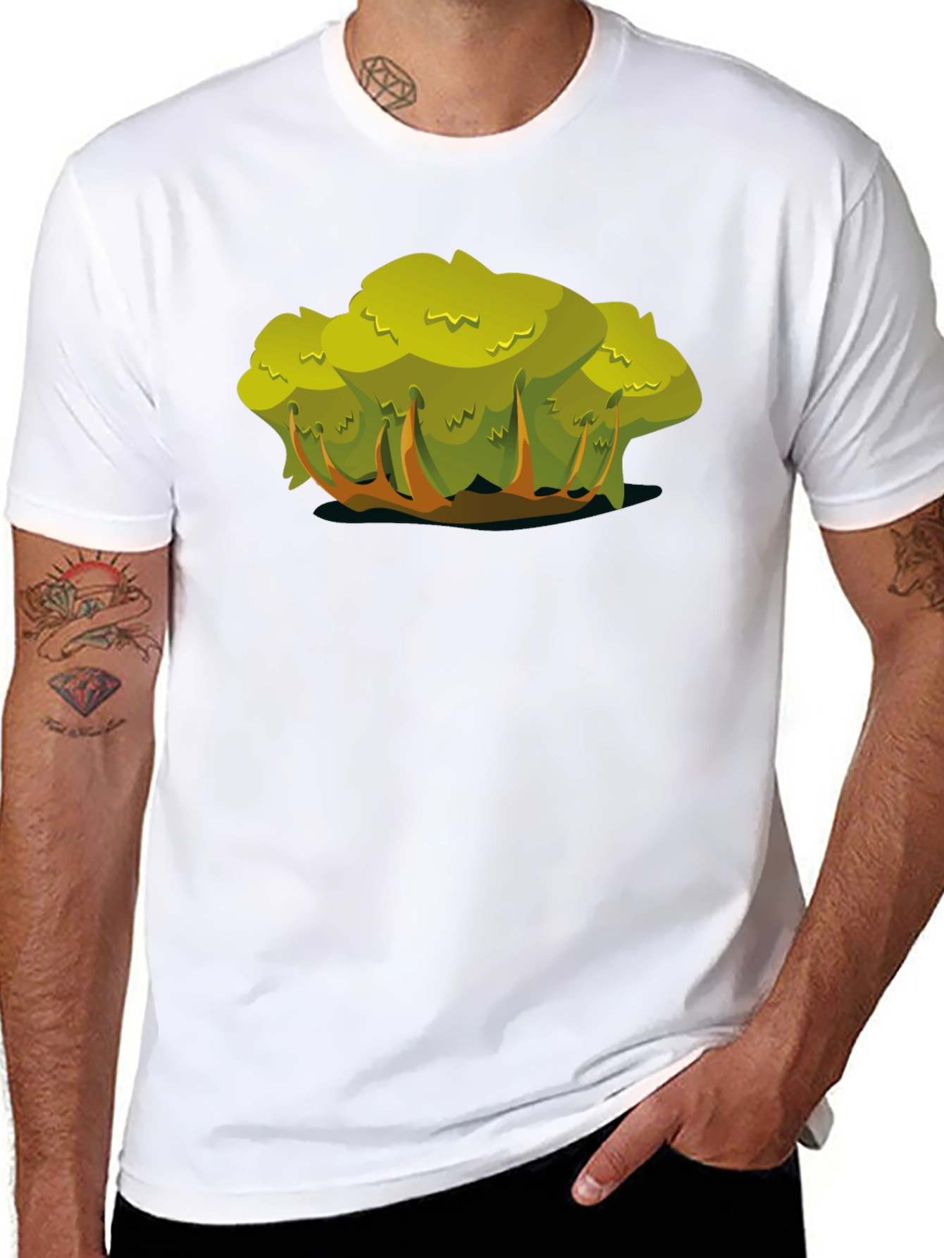Black Cartoon Bush Black T-Shirt view 8
