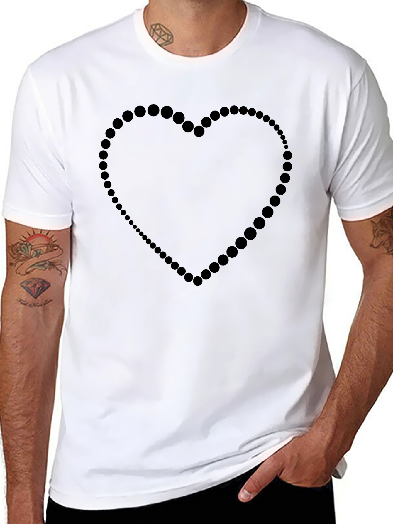 Black Heart Dot Design T-Shirt - Black view 8
