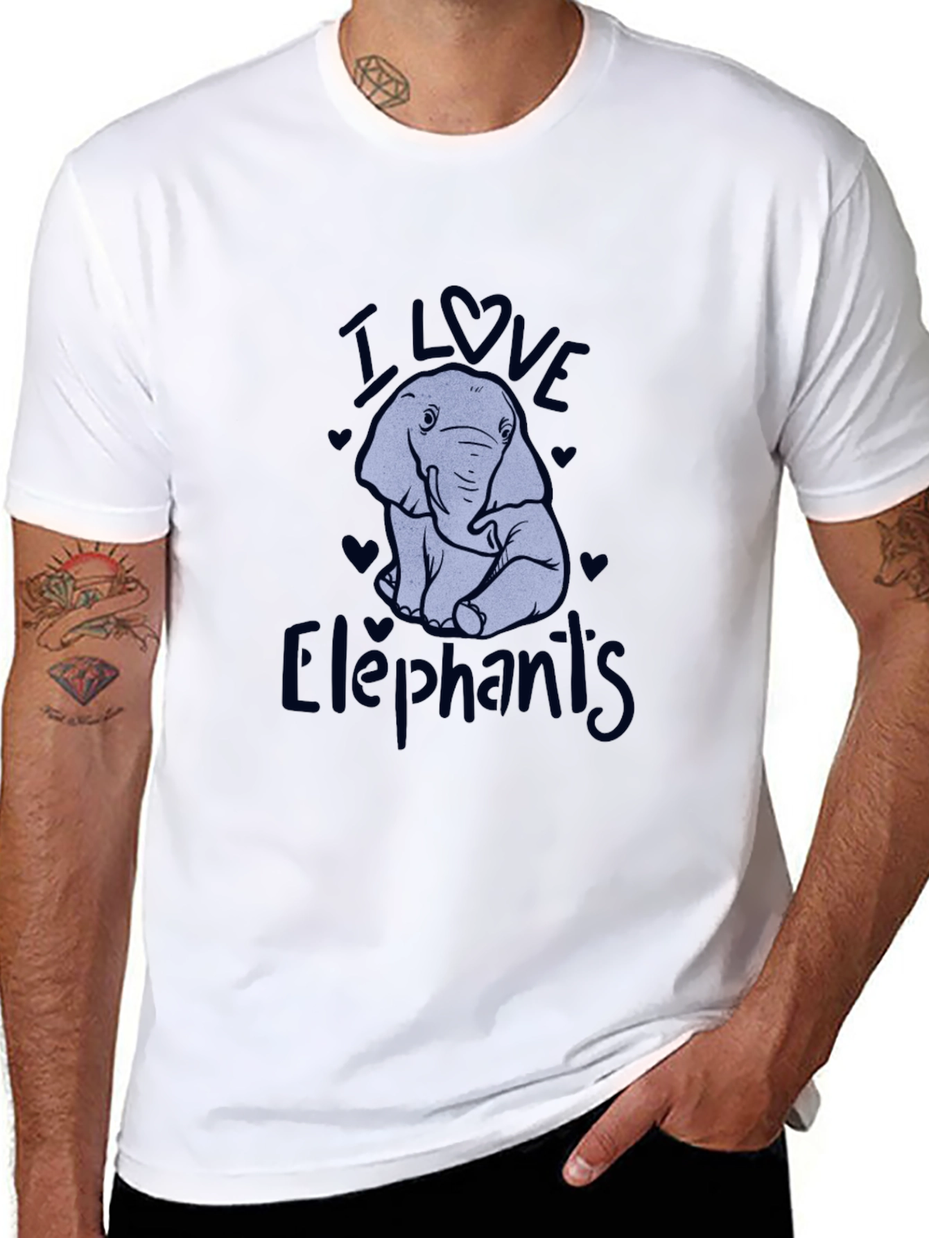 Black I Love Elephants Black Graphic T-Shirt view 8