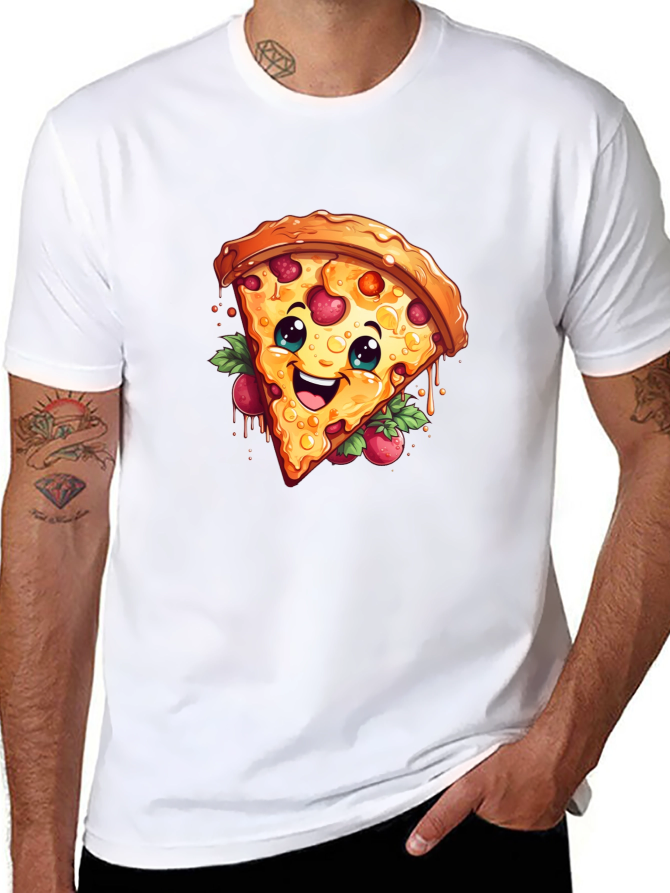 Black Funny Pizza Slice Graphic T-Shirt - Casual Black Tee view 8