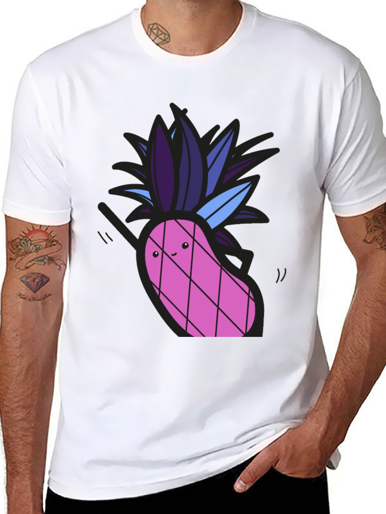 Black Funny Pineapple Graphic Tee - Black Cotton T-Shirt view 8