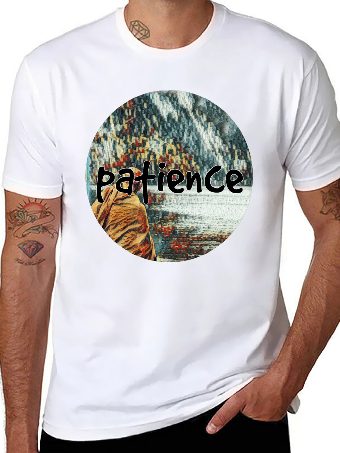 Black Patience Graphic T-Shirt - Black Crew Neck Tee view 8