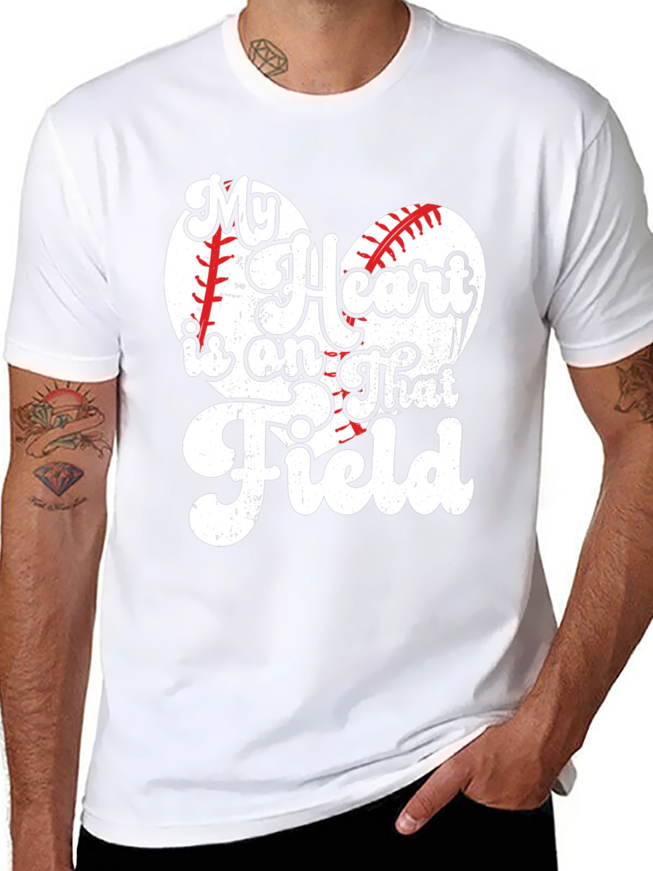 Black Baseball Heart T-Shirt - My Heart is on That Field view 8