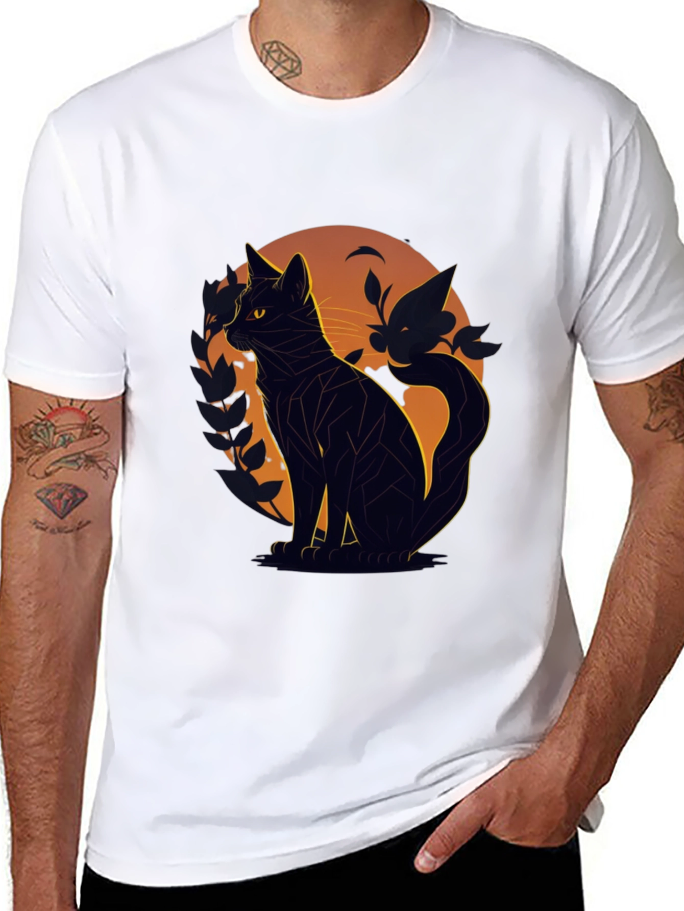 Black Geometric Black Cat T-Shirt view 8