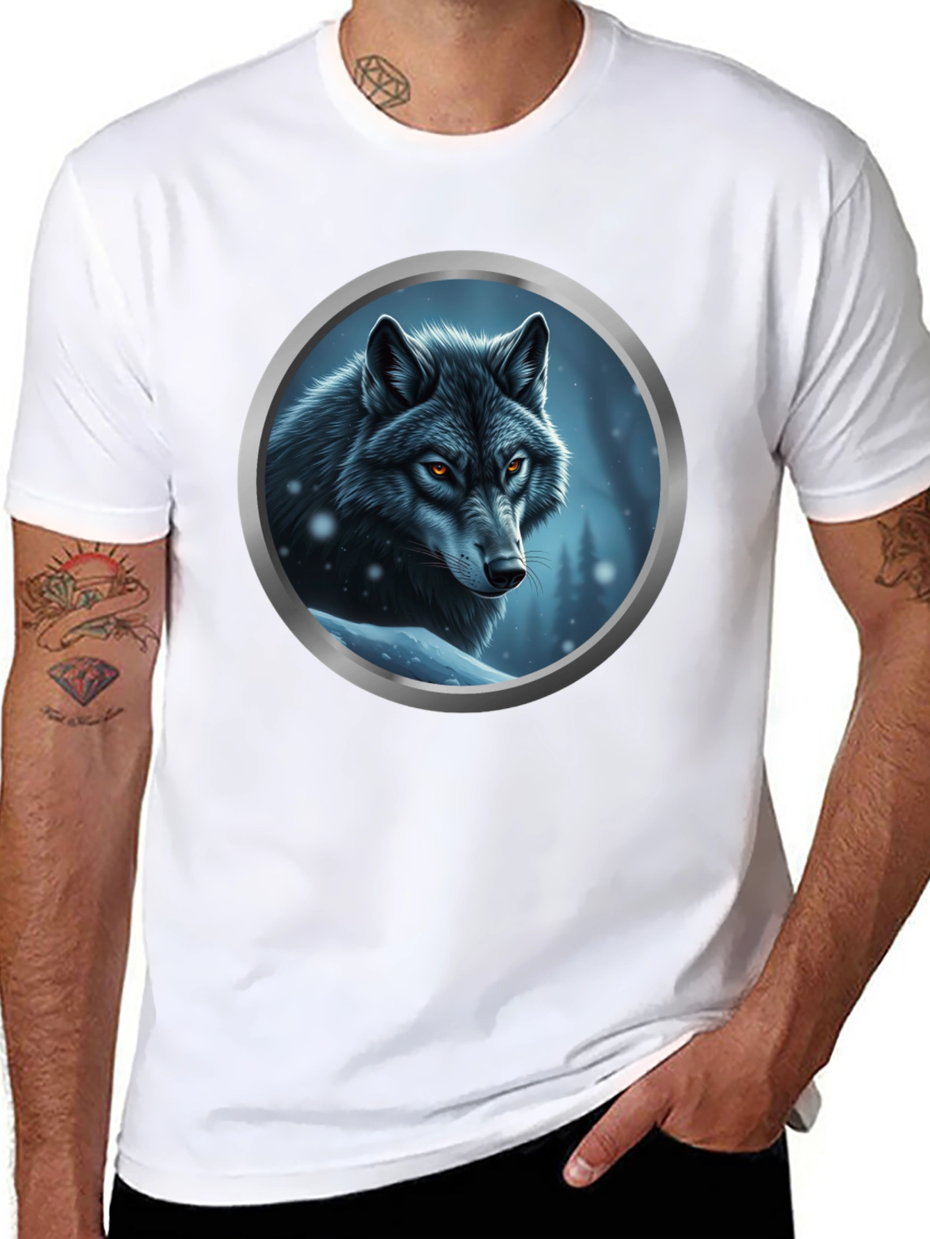Black Wolf Portrait Graphic Tee - Black Cotton Blend view 8