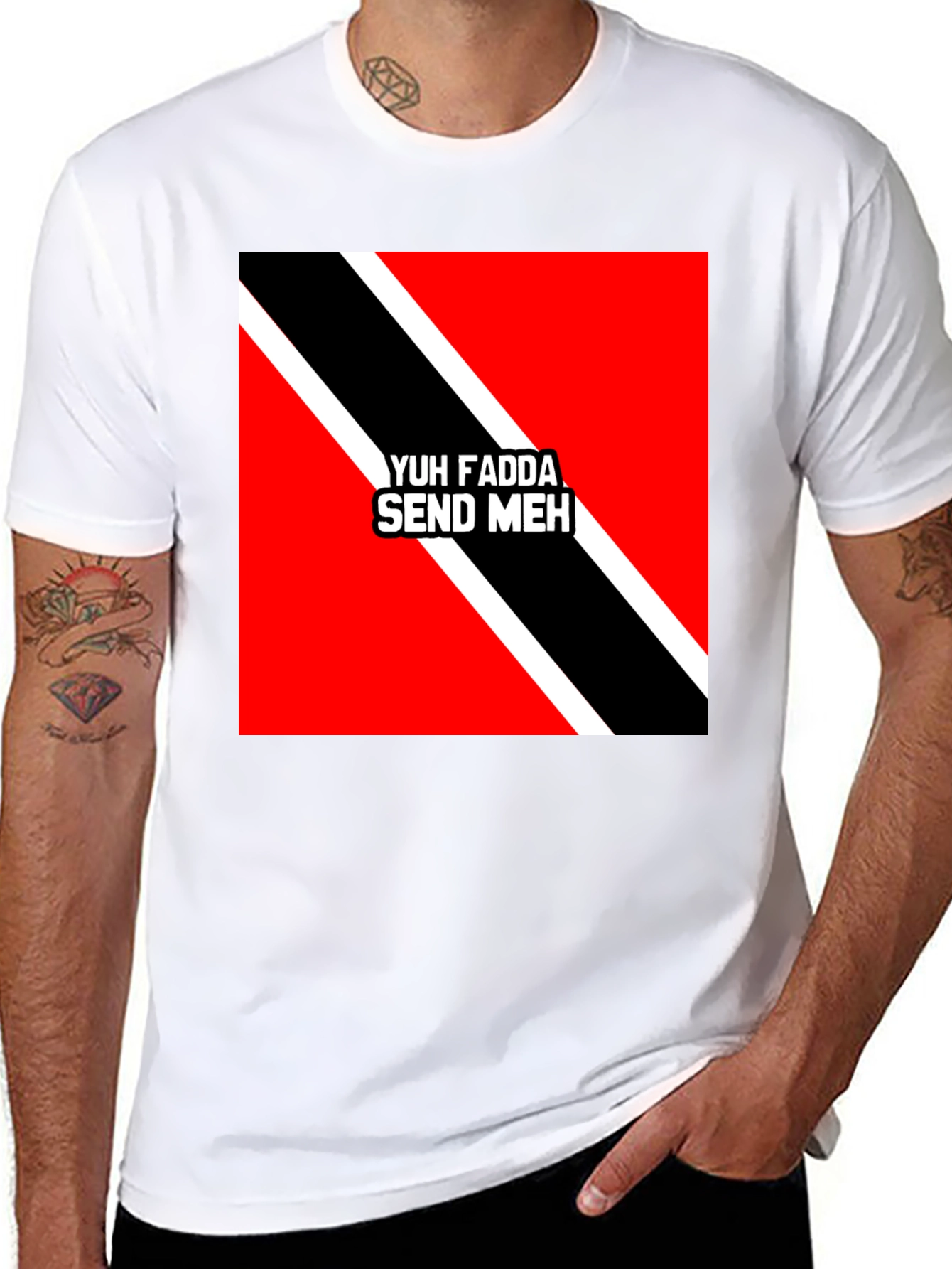 Black Yuh Fadda Send Meh T-Shirt Trinidad & Tobago Flag view 8