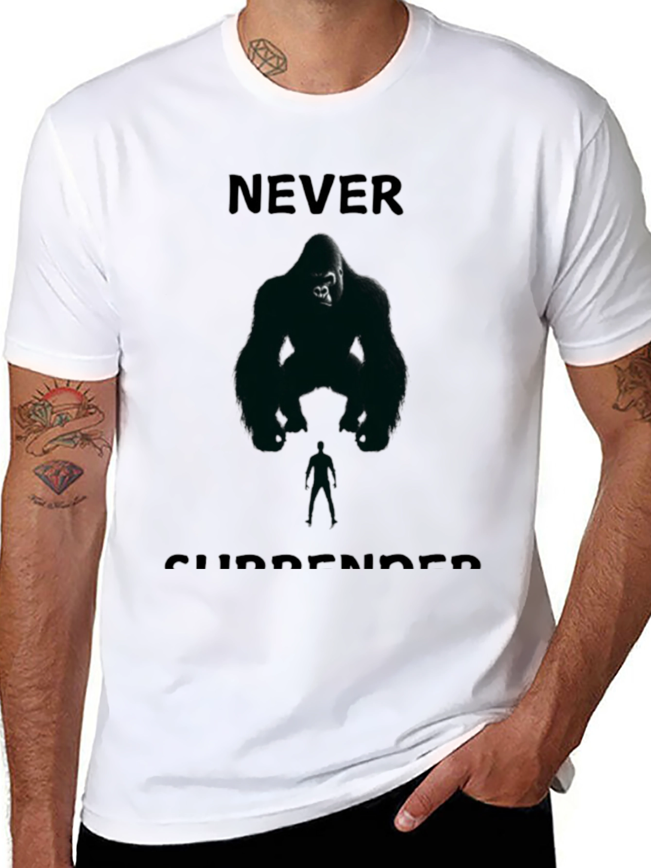 Black Never Surrender Gorilla Graphic Tee - Black Cotton Blend view 8