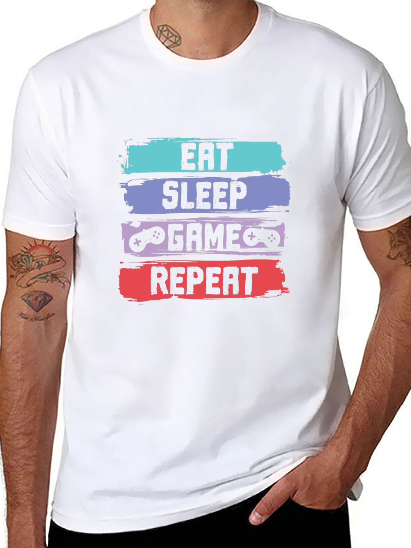 Black Eat Sleep Game Repeat T-Shirt - Gamer Tee view 8