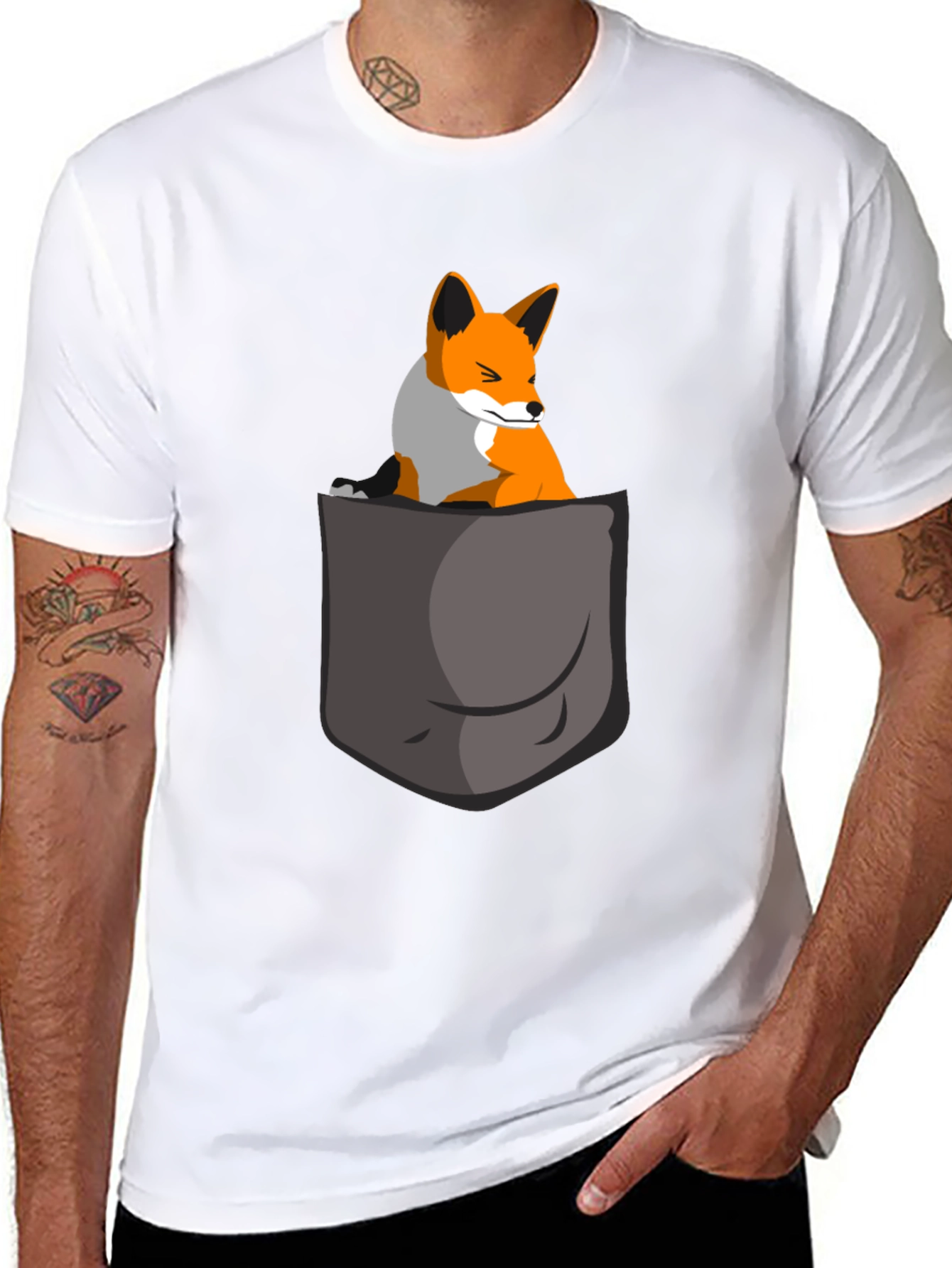 Black Fox in Pocket Graphic Tee - Cute Animal T-Shirt view 8