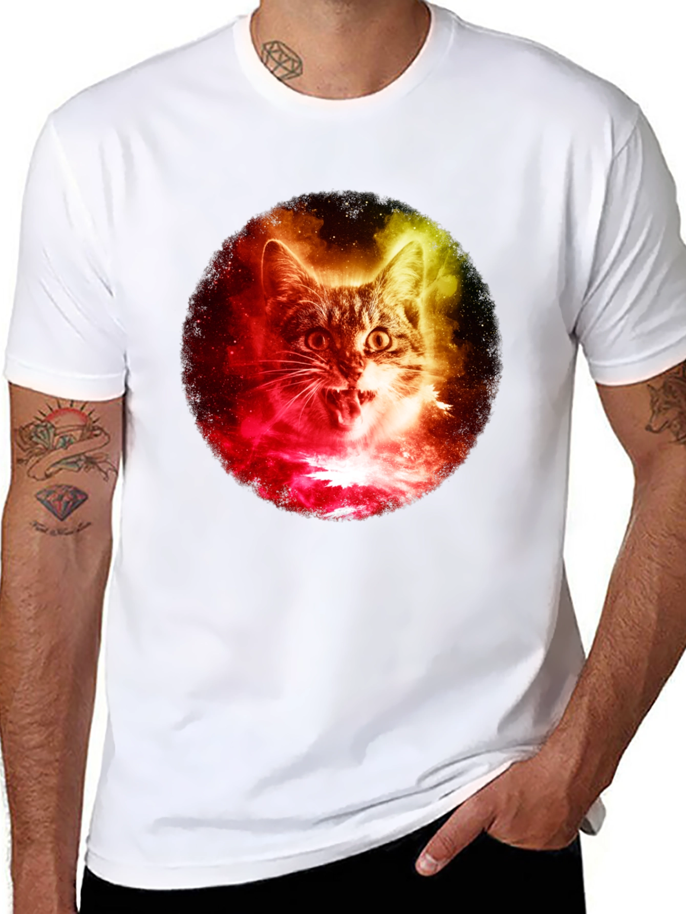 Black Galaxy Cat Graphic Tee - Unique Style view 8