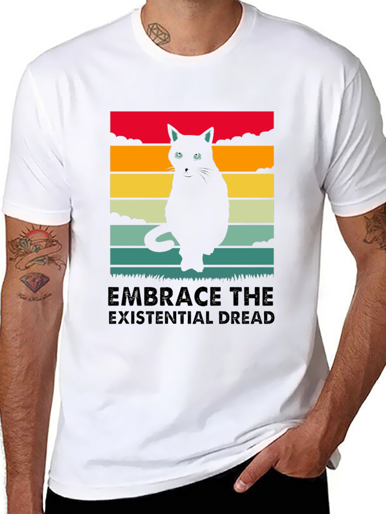 Black Embrace the Existential Dread Cat T-Shirt view 8