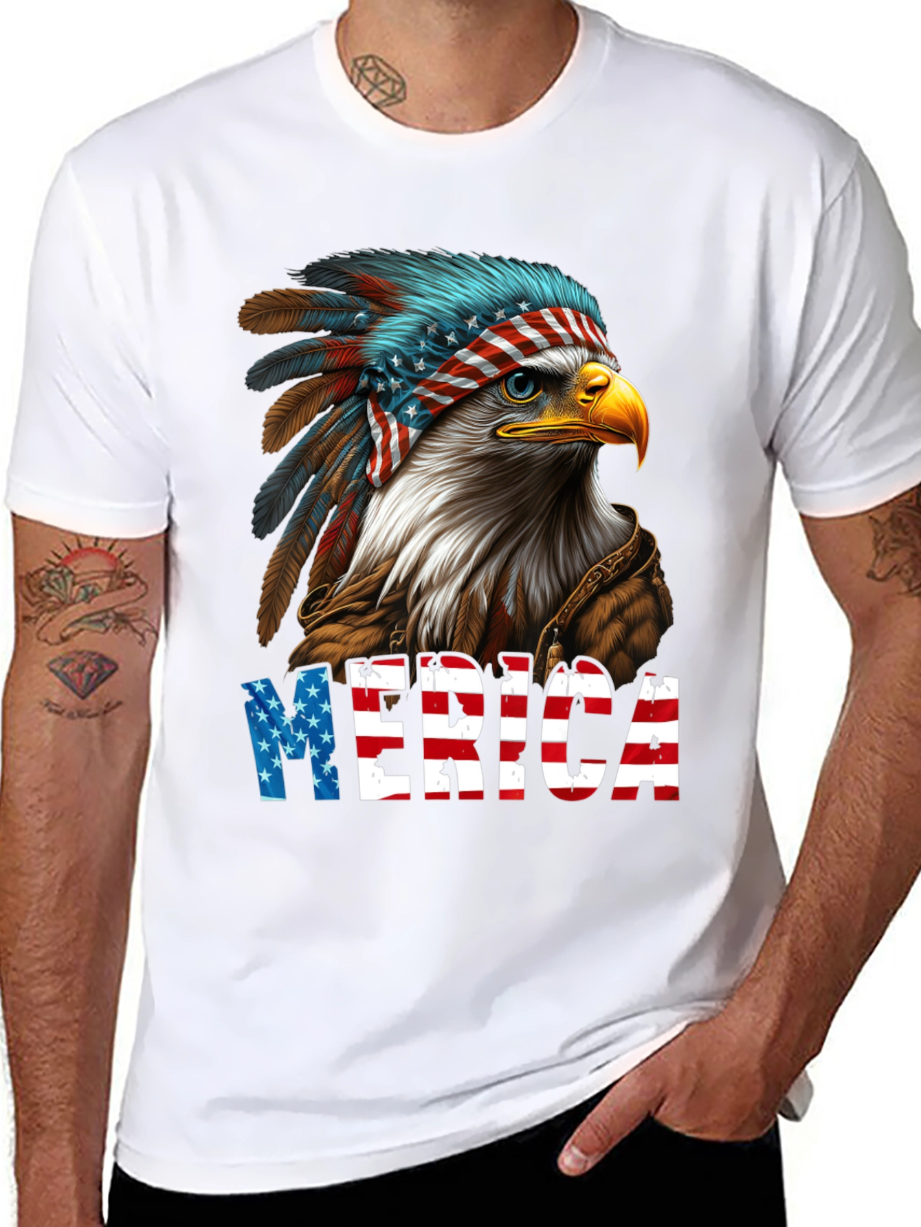 Patriotic Eagle 'Merica' Graphic T-Shirt - 8