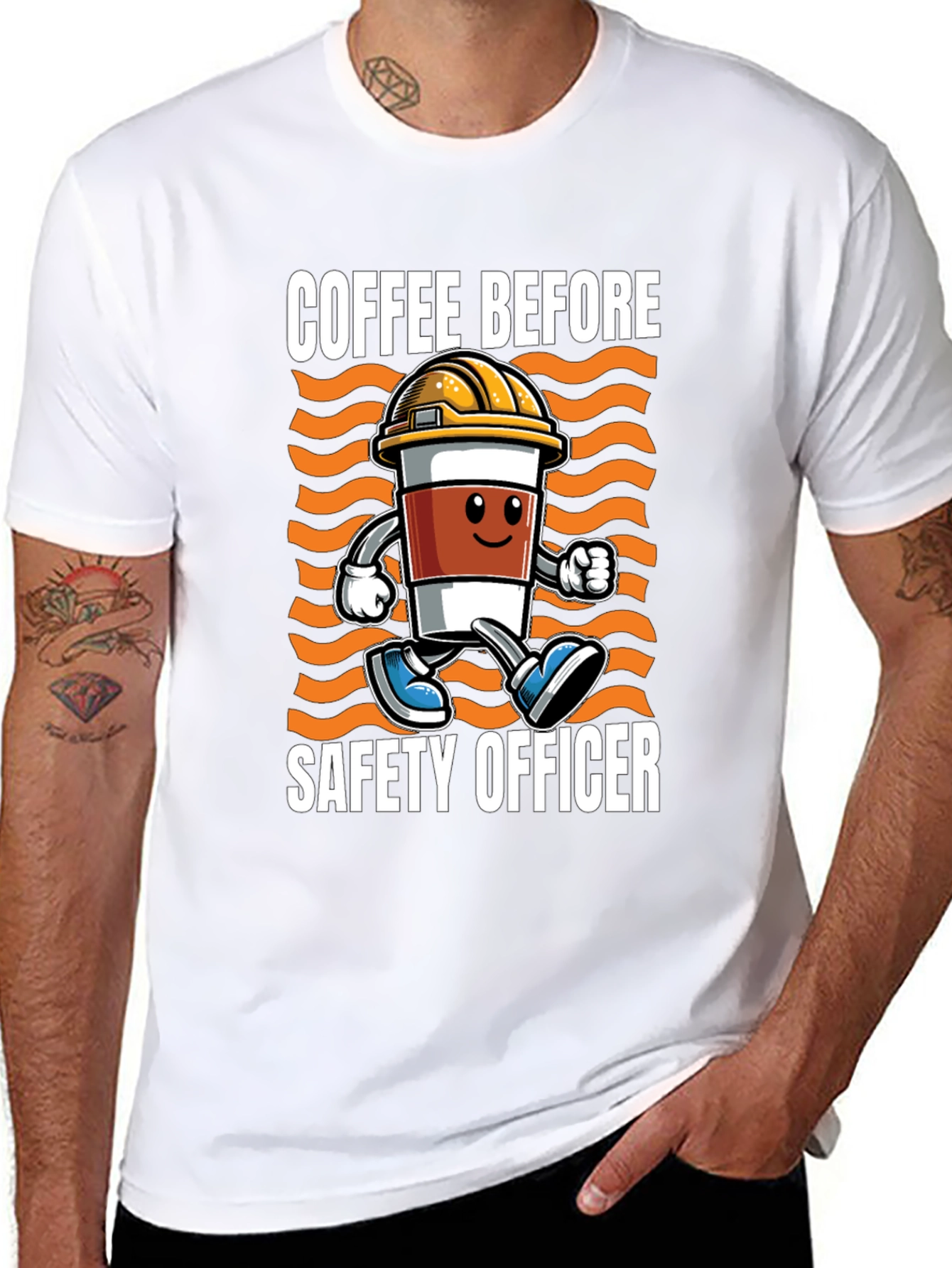 Black Coffee Before Safety Officer T-Shirt view 8