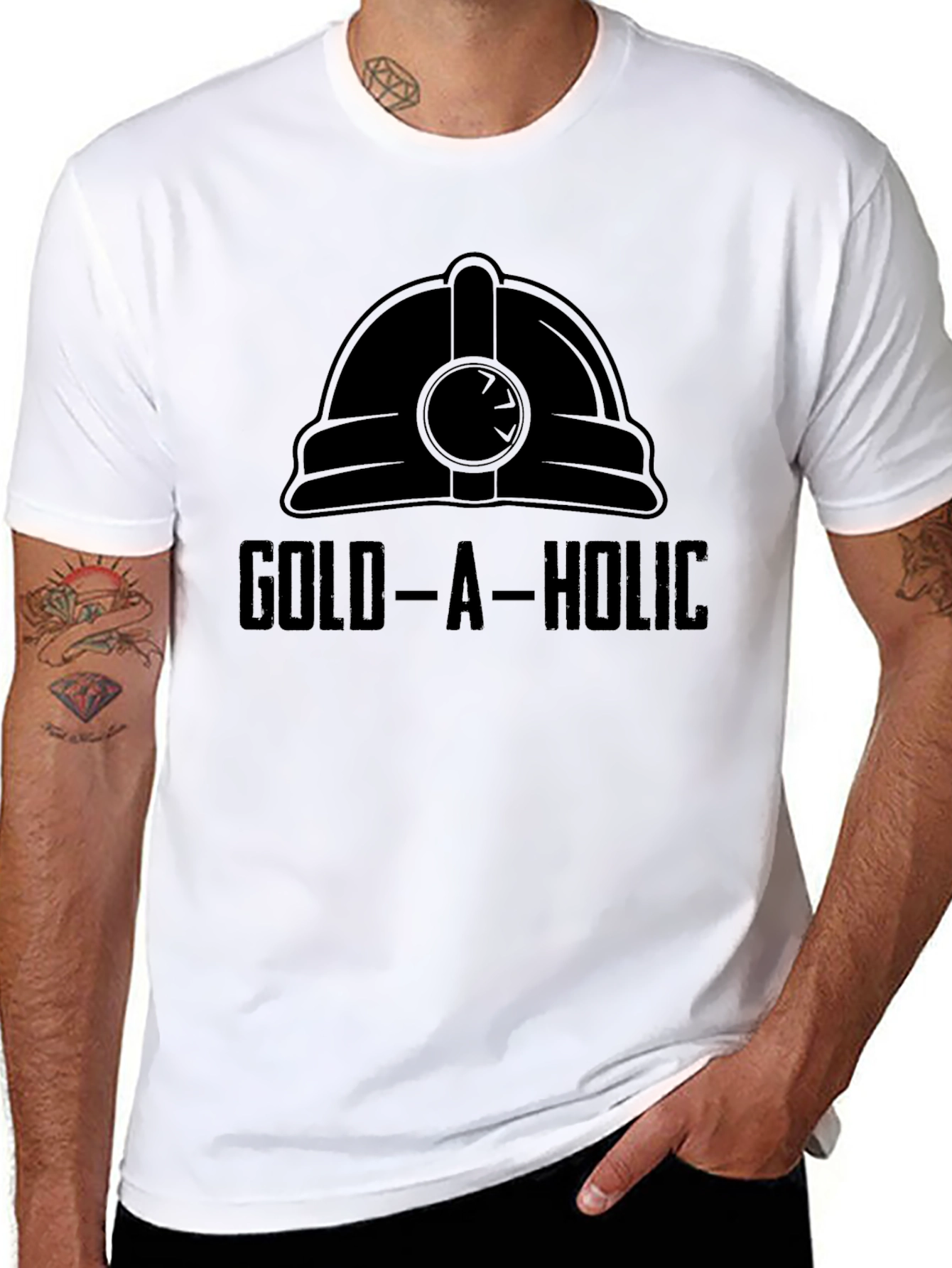 Black Gold-A-Holic Miner Helmet Graphic Tee - Black view 8