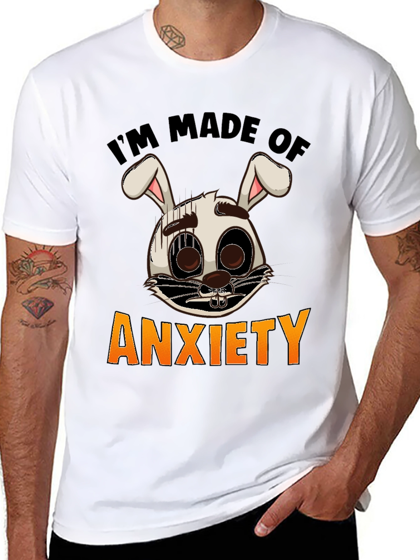 Black Anxiety Bunny Graphic Tee - I'm Made of Anxiety T-Shirt view 8