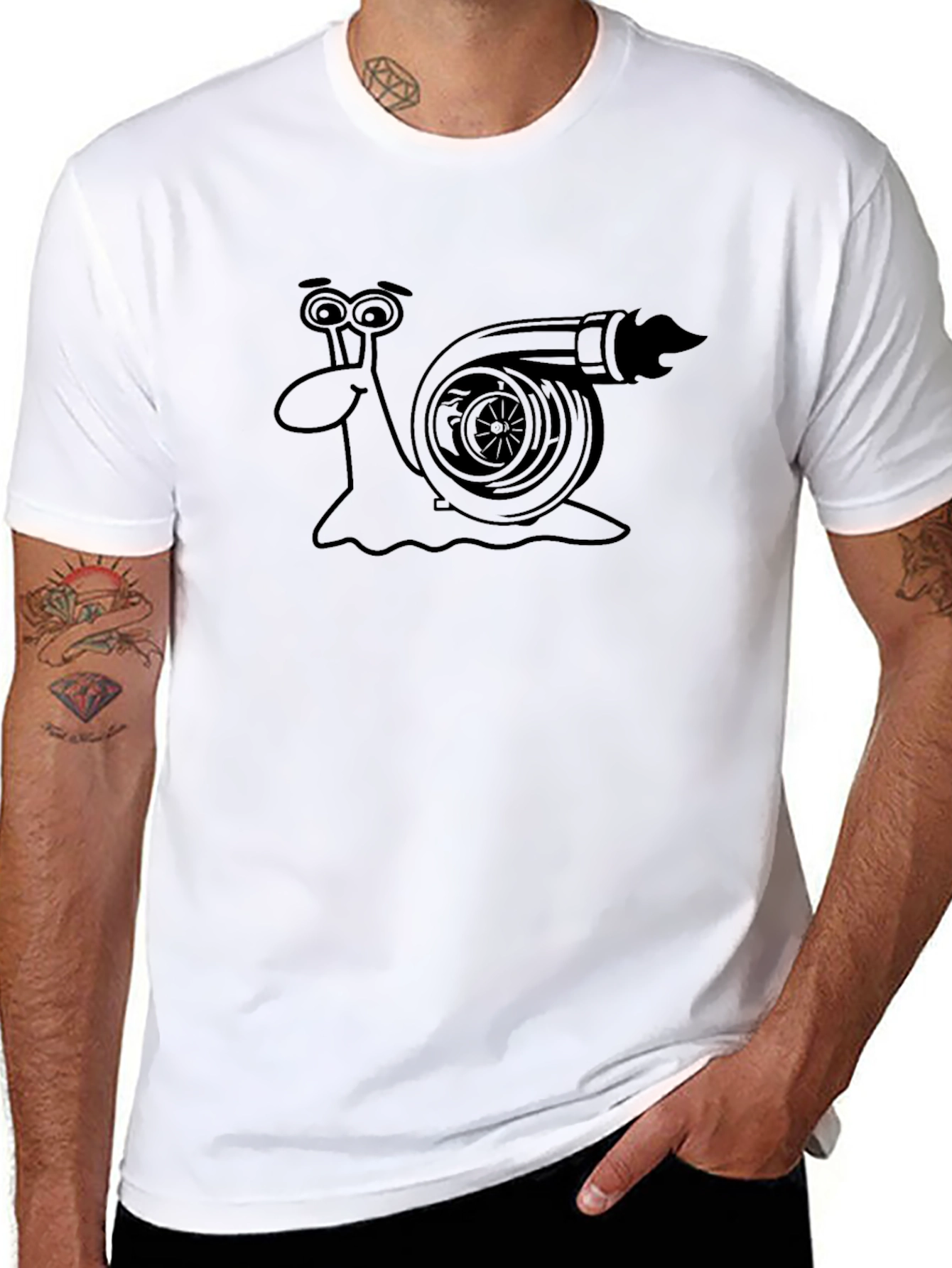 Black Turbo Snail Funny Graphic Tee - Black Cotton T-Shirt view 8