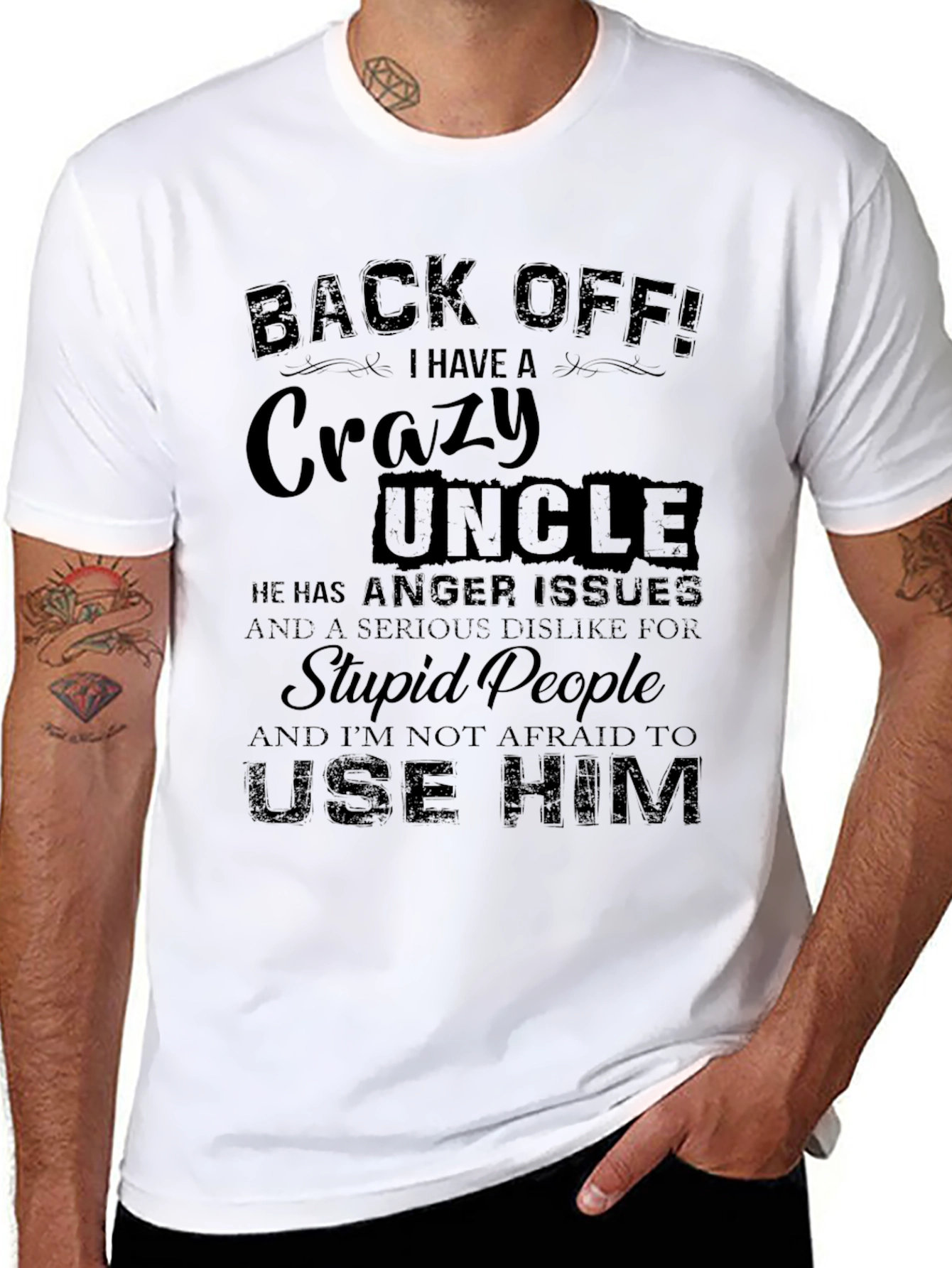 Black Back Off! Crazy Uncle Black Graphic T-Shirt view 8