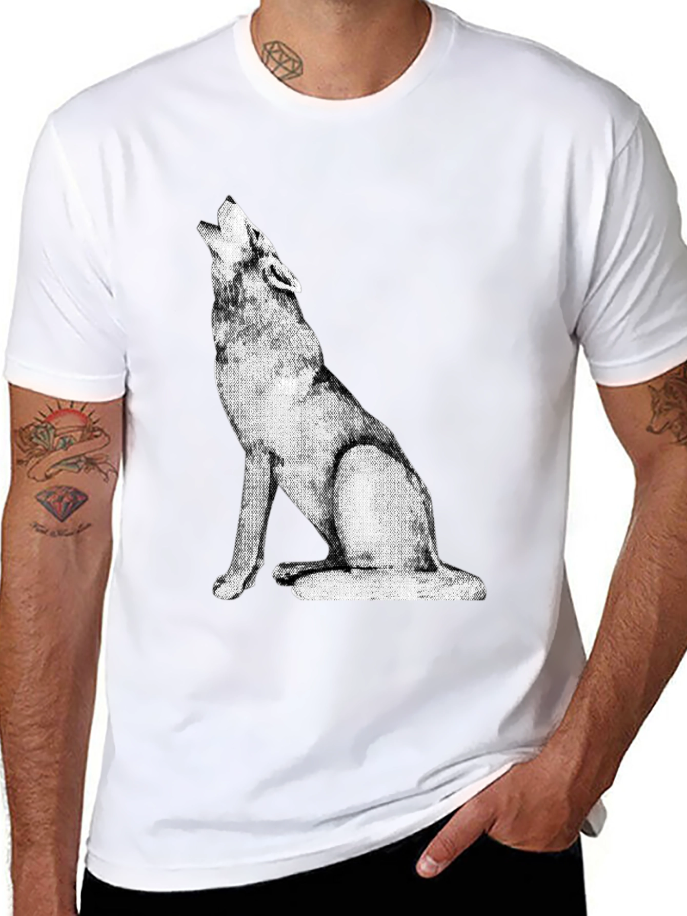 Black Wolf Howling Graphic Tee - Black view 8