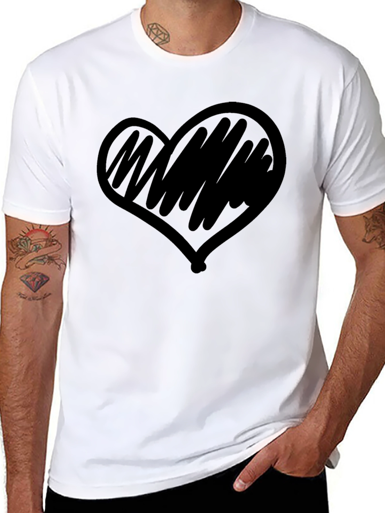 Black Heart Scribble Graphic Black T-Shirt view 8