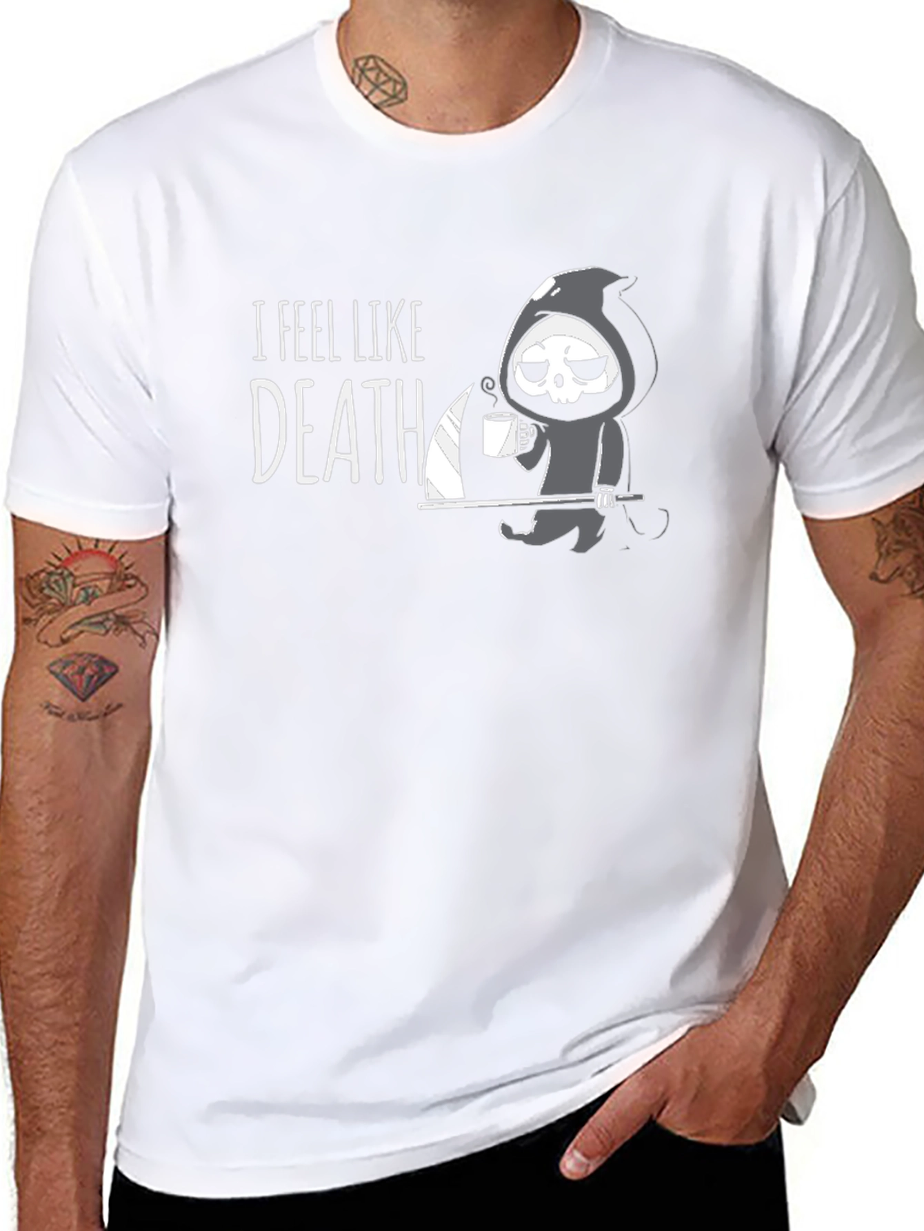 Black I Feel Like Death T-Shirt - Grim Reaper Coffee Humor view 8