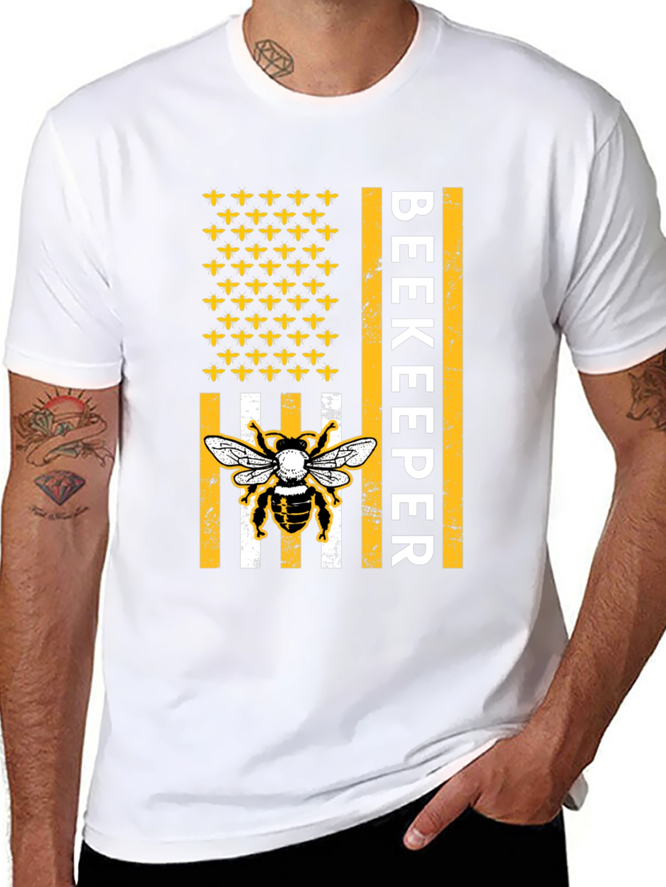 Black Beekeeper American Flag Bee T-Shirt view 8