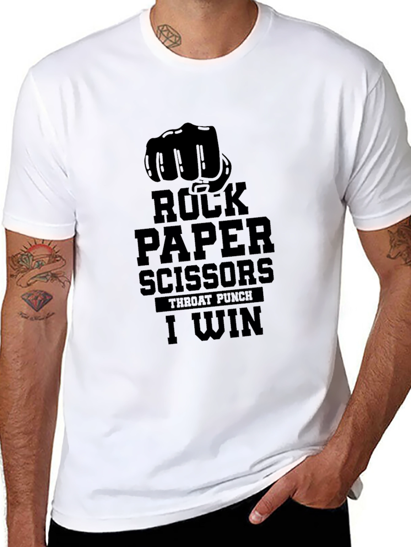Black Rock Paper Scissors Throat Punch I Win T-Shirt view 8