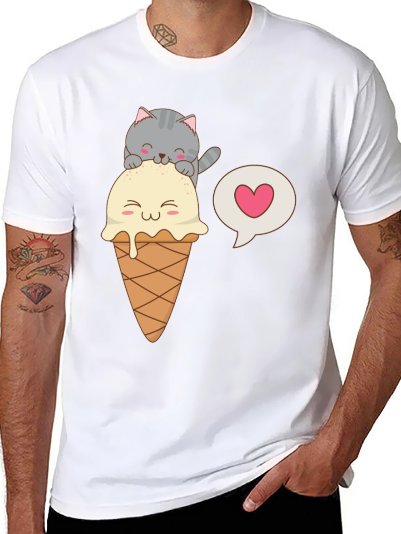 Black Cute Cat & Ice Cream Graphic Tee view 8