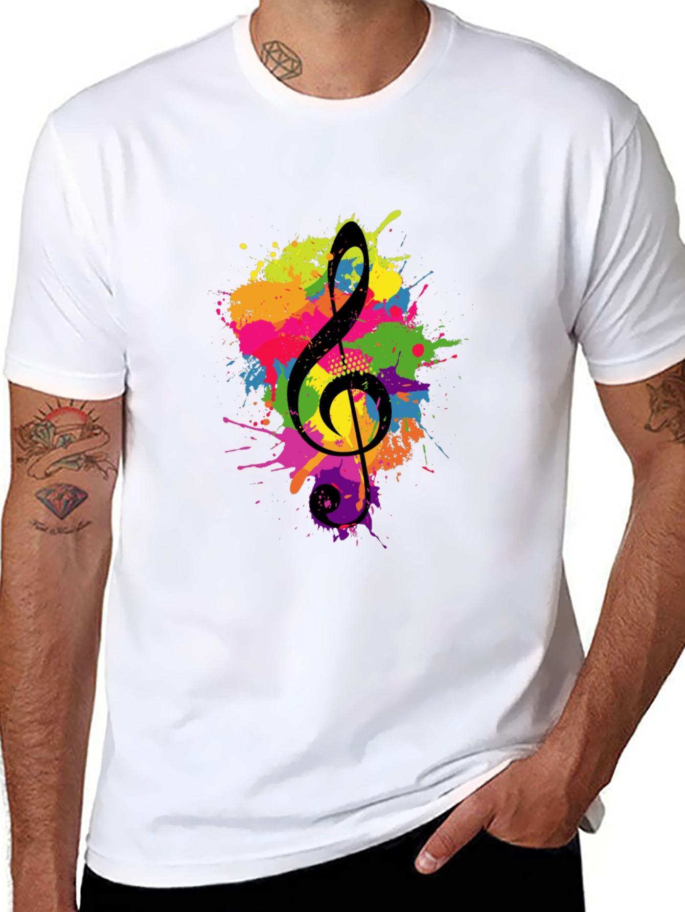 Black Treble Clef Splash Graphic Black T-Shirt view 8