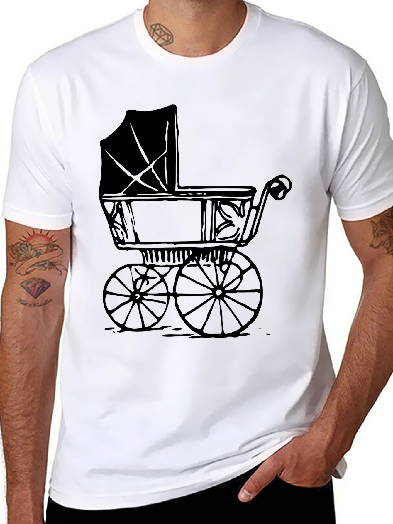 Black Vintage Baby Carriage Graphic Tee - Soft Black T-Shirt view 8