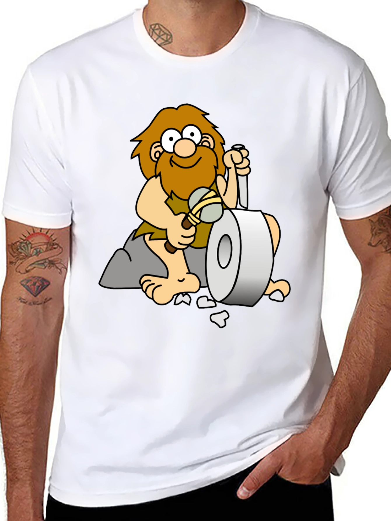 Black Funny Caveman Toilet Paper T-Shirt view 8