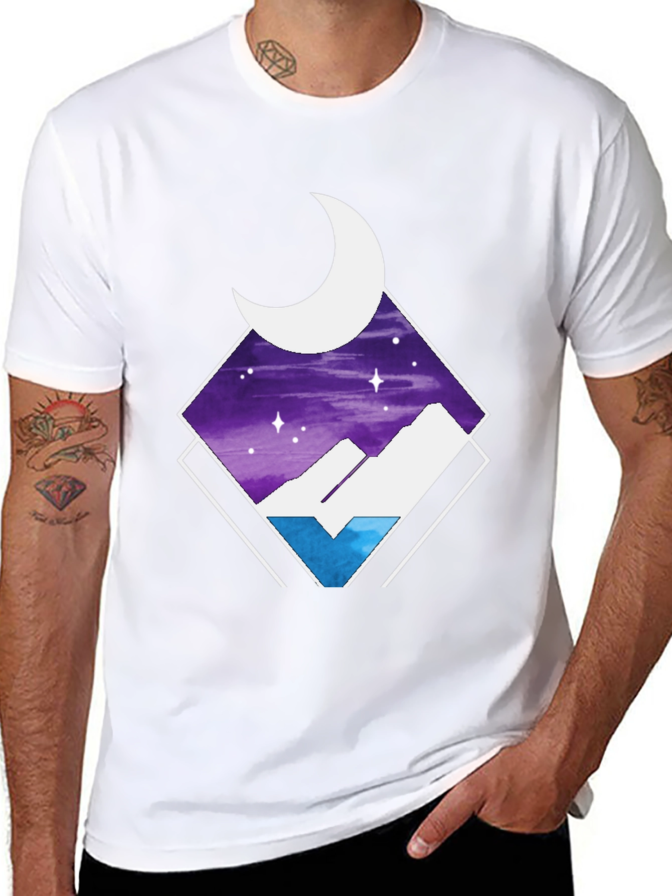 Black Night Sky Mountain T-Shirt view 8