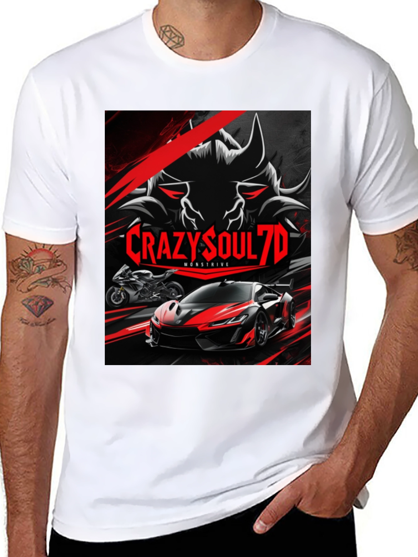 Black CrazySoul7D Monstrive Graphic T-Shirt view 8