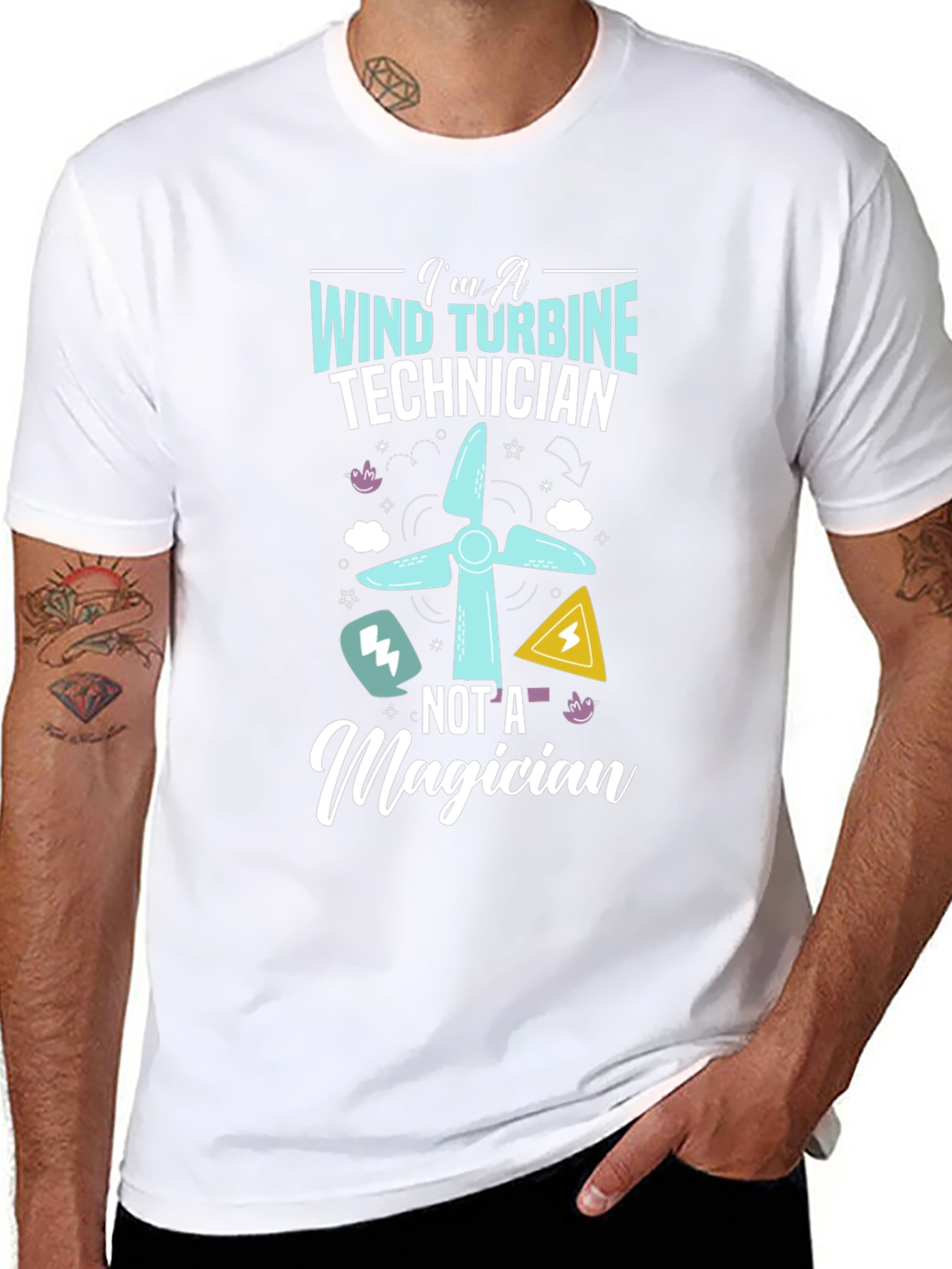 Black Wind Turbine Technician T-Shirt - Not a Magician view 8