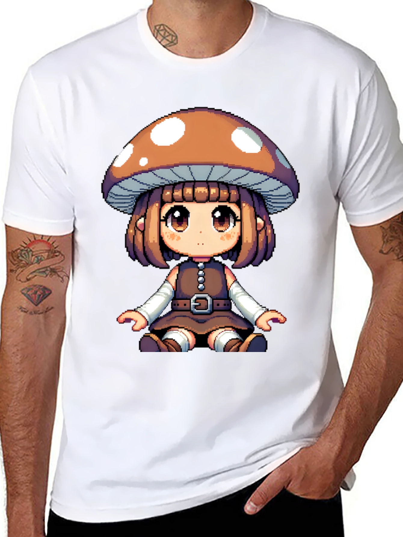 Black Mushroom Girl Pixel Art T-Shirt view 8