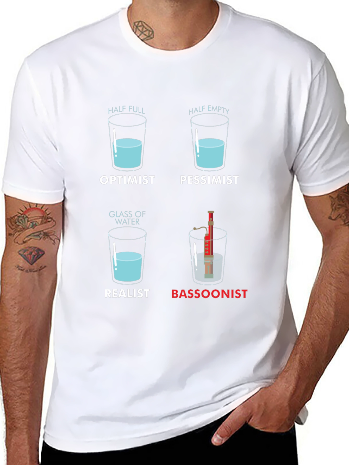 Black Bassoonist T-Shirt - Half Full Glass Humor view 8