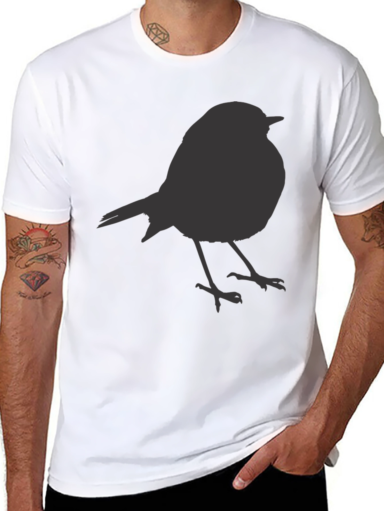Black Bird Silhouette Black T-Shirt - Stylish Casual Tee view 8