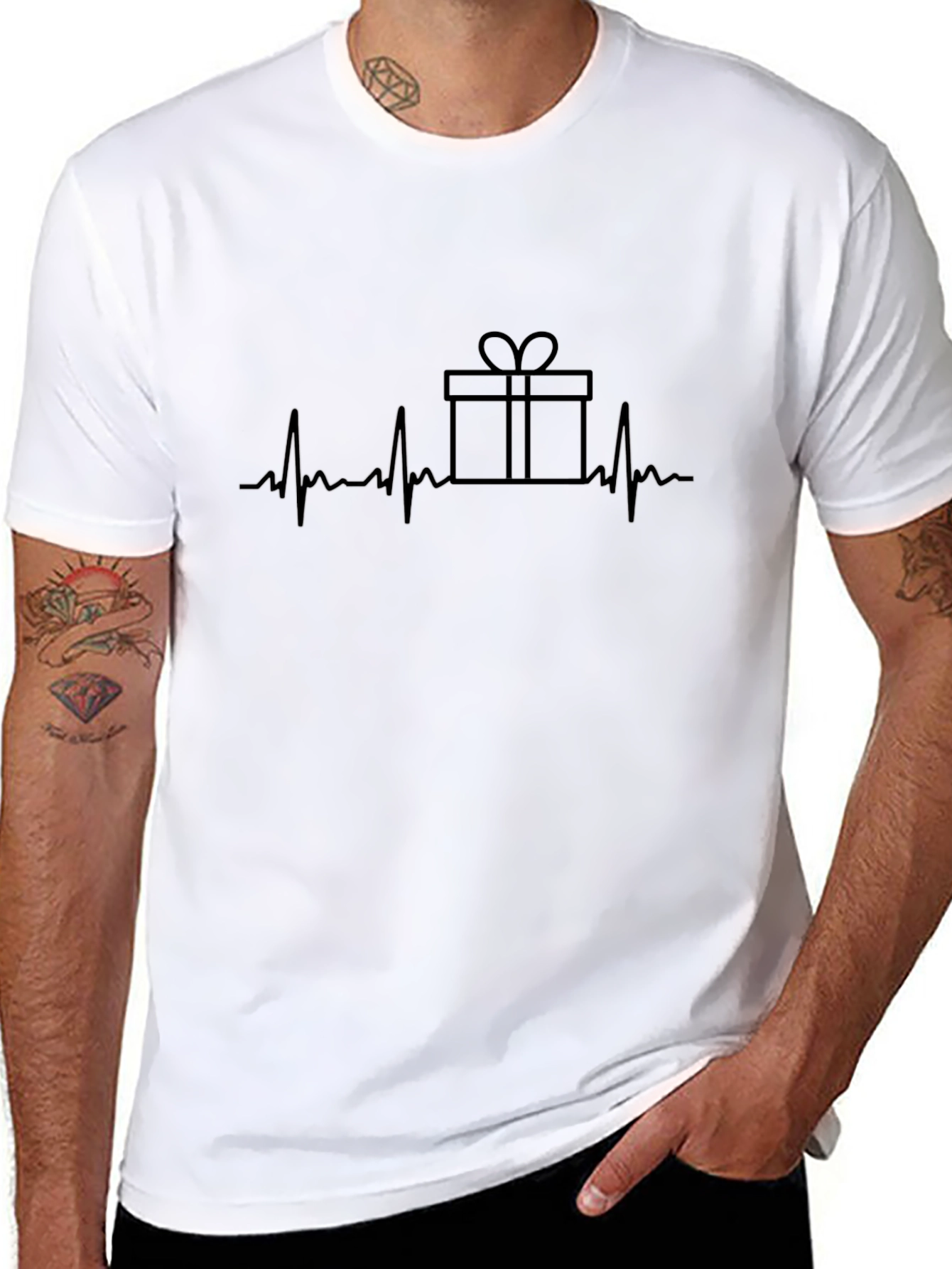 Black Gift Heartbeat Tee - Black Holiday Cheer T-Shirt view 8