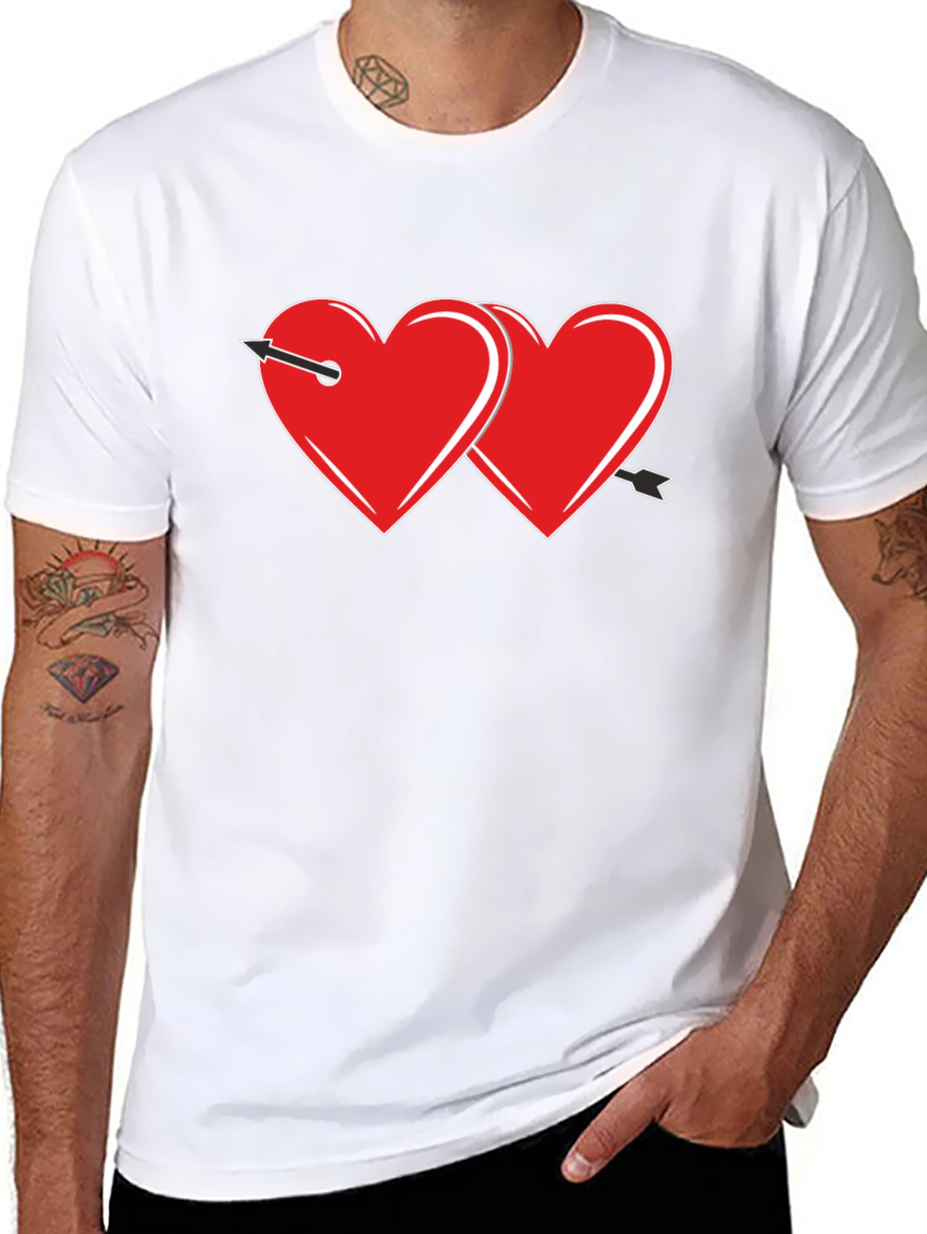 Black Heart Arrow Graphic Tee - Black Cotton Casual Shirt view 8