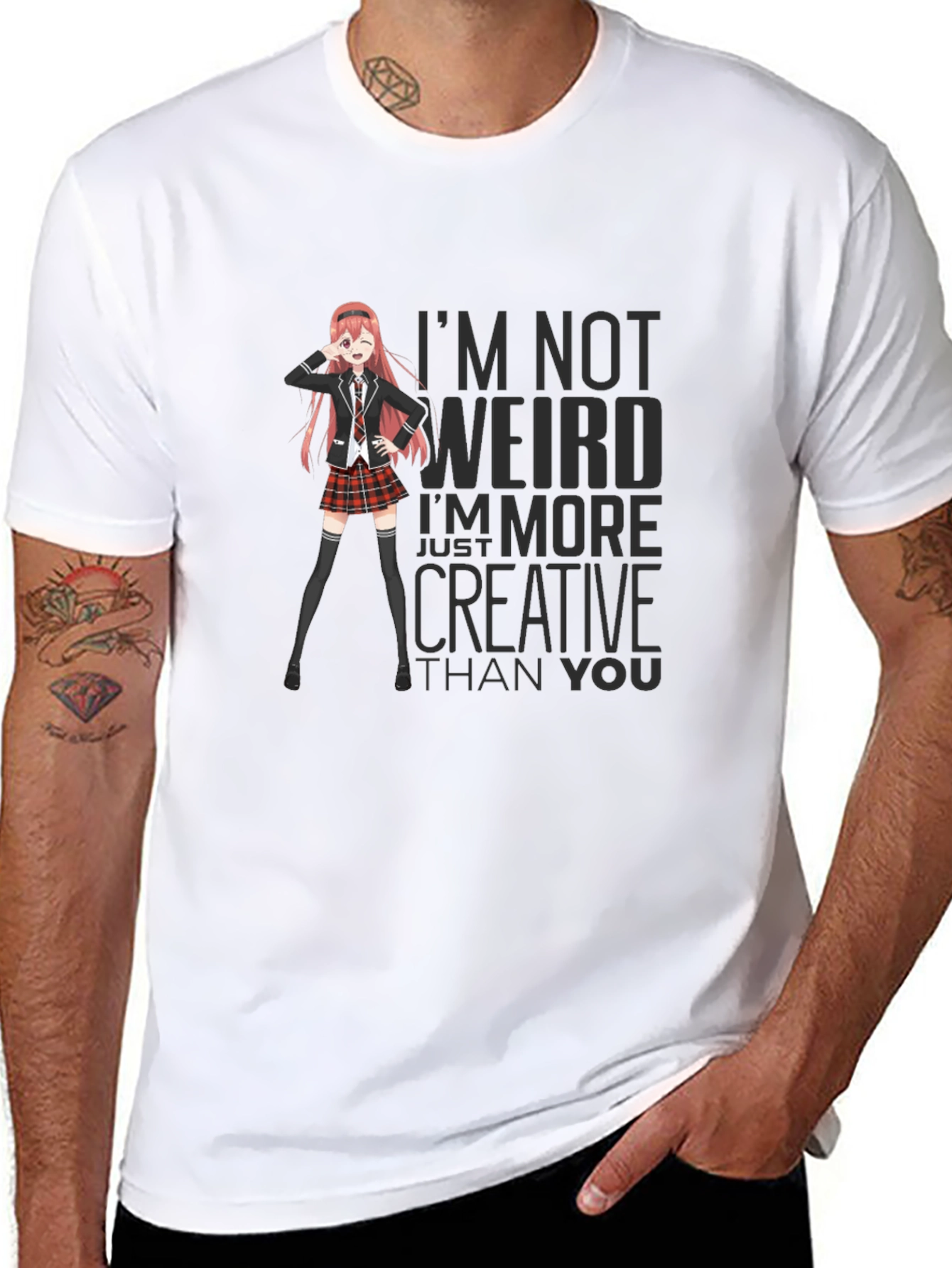 Black Anime Graphic Tee - "I'm Not Weird" Slogan T-Shirt view 8