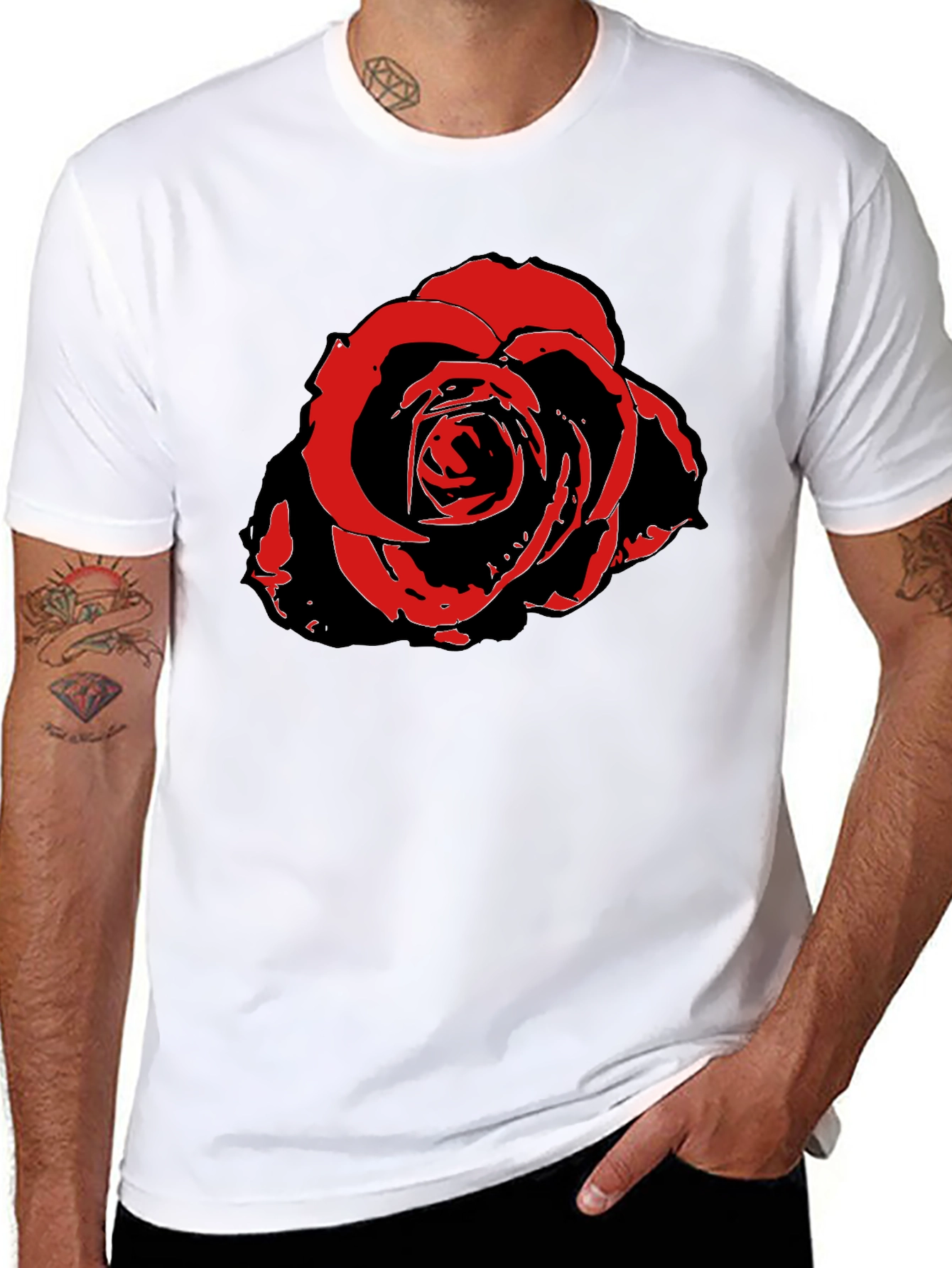 Black Bold Rose Graphic Tee - Stylish Men's Black T-Shirt view 8