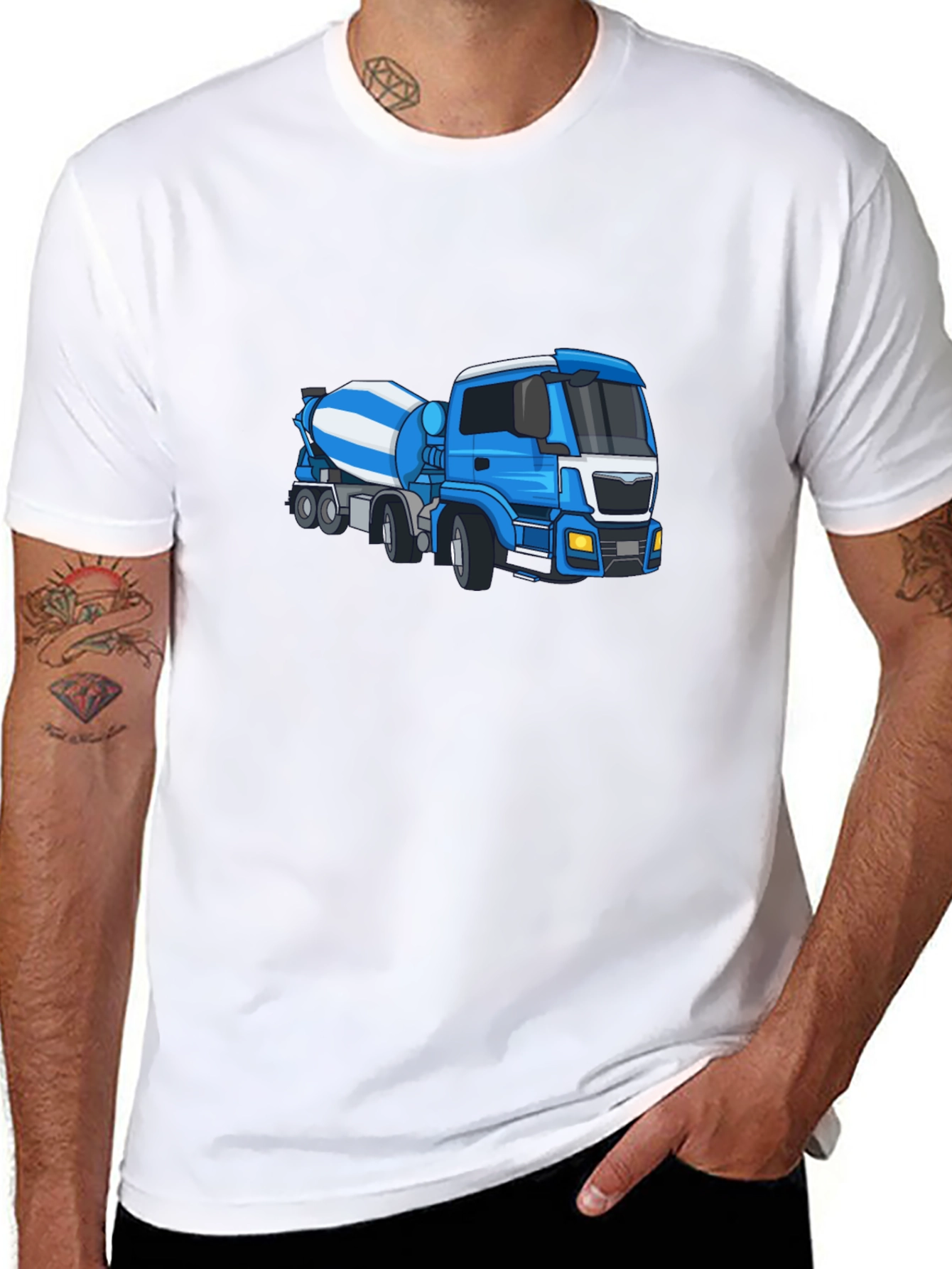 Black Black Tee with Blue Cement Mixer Truck Graphic view 8