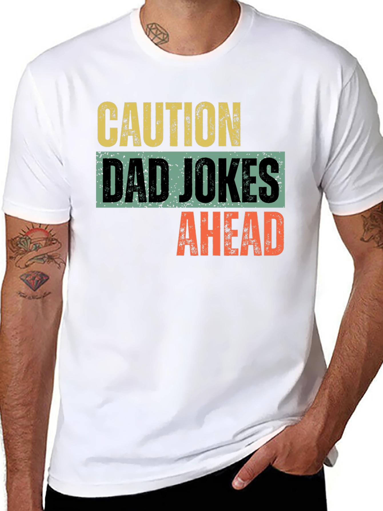 Black Caution Dad Jokes Ahead Graphic T-Shirt view 8