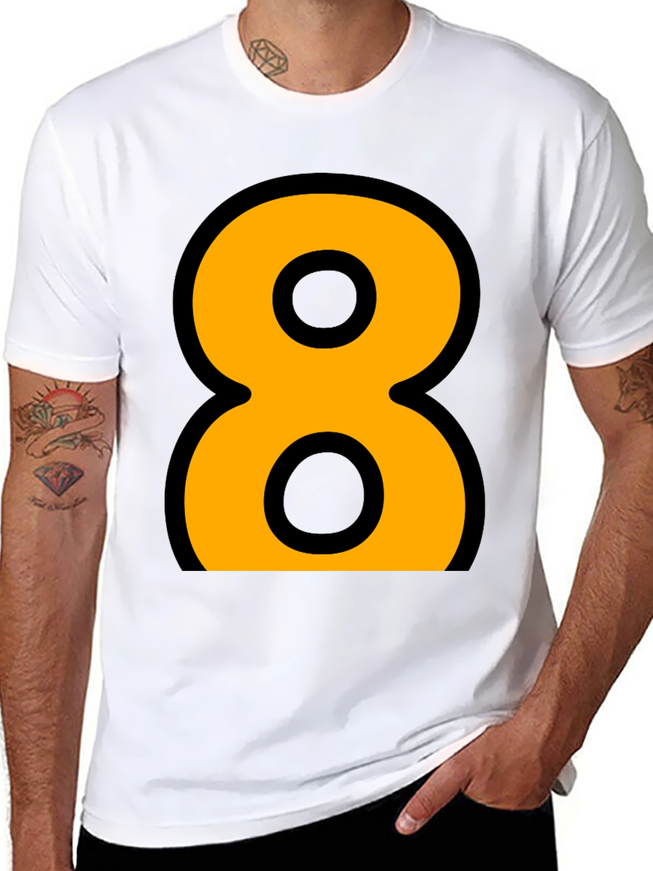 Black Bold Number 8 Graphic Tee - Black Cotton Blend view 8