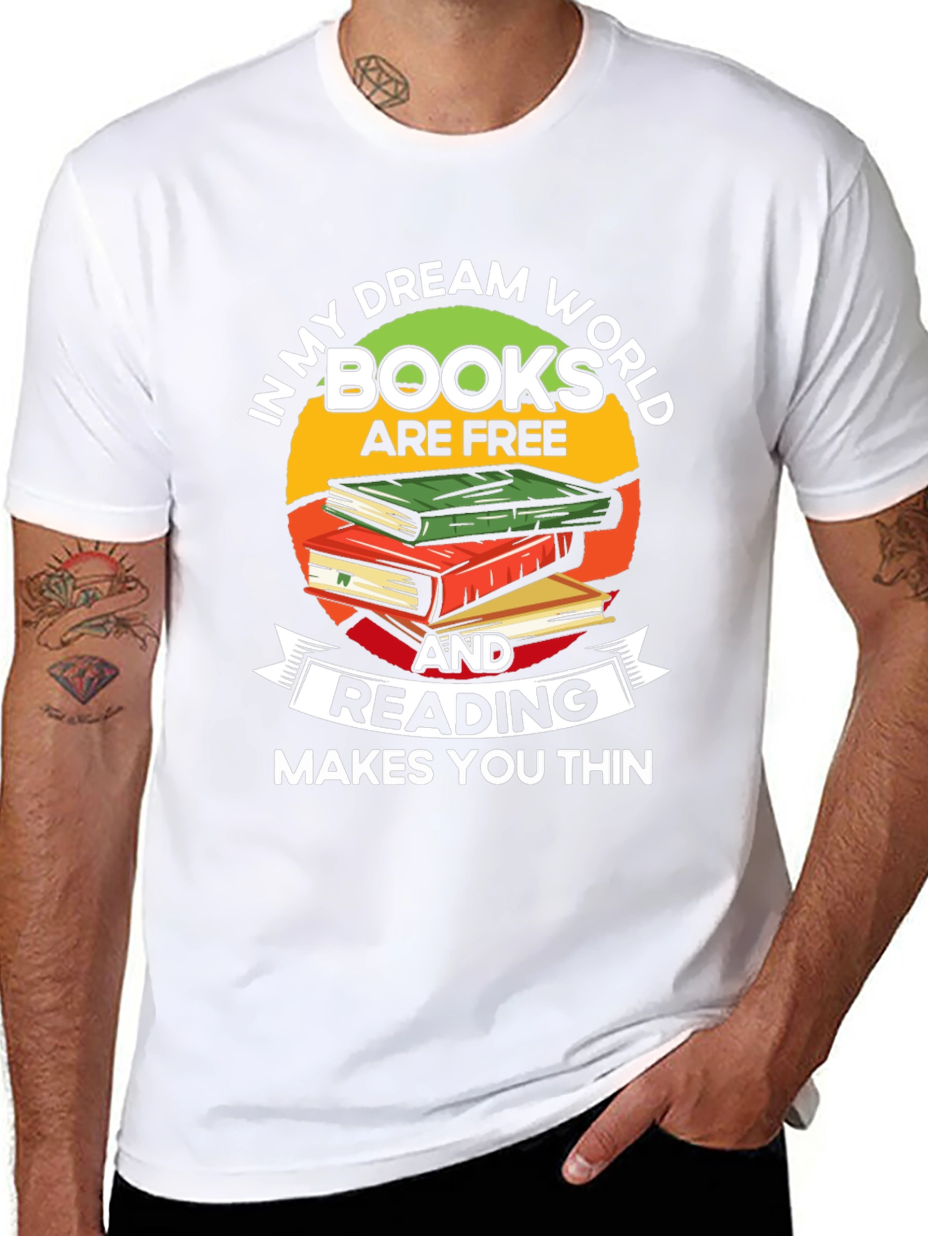 Black Book Lover T-Shirt: Reading Makes You Thin view 8