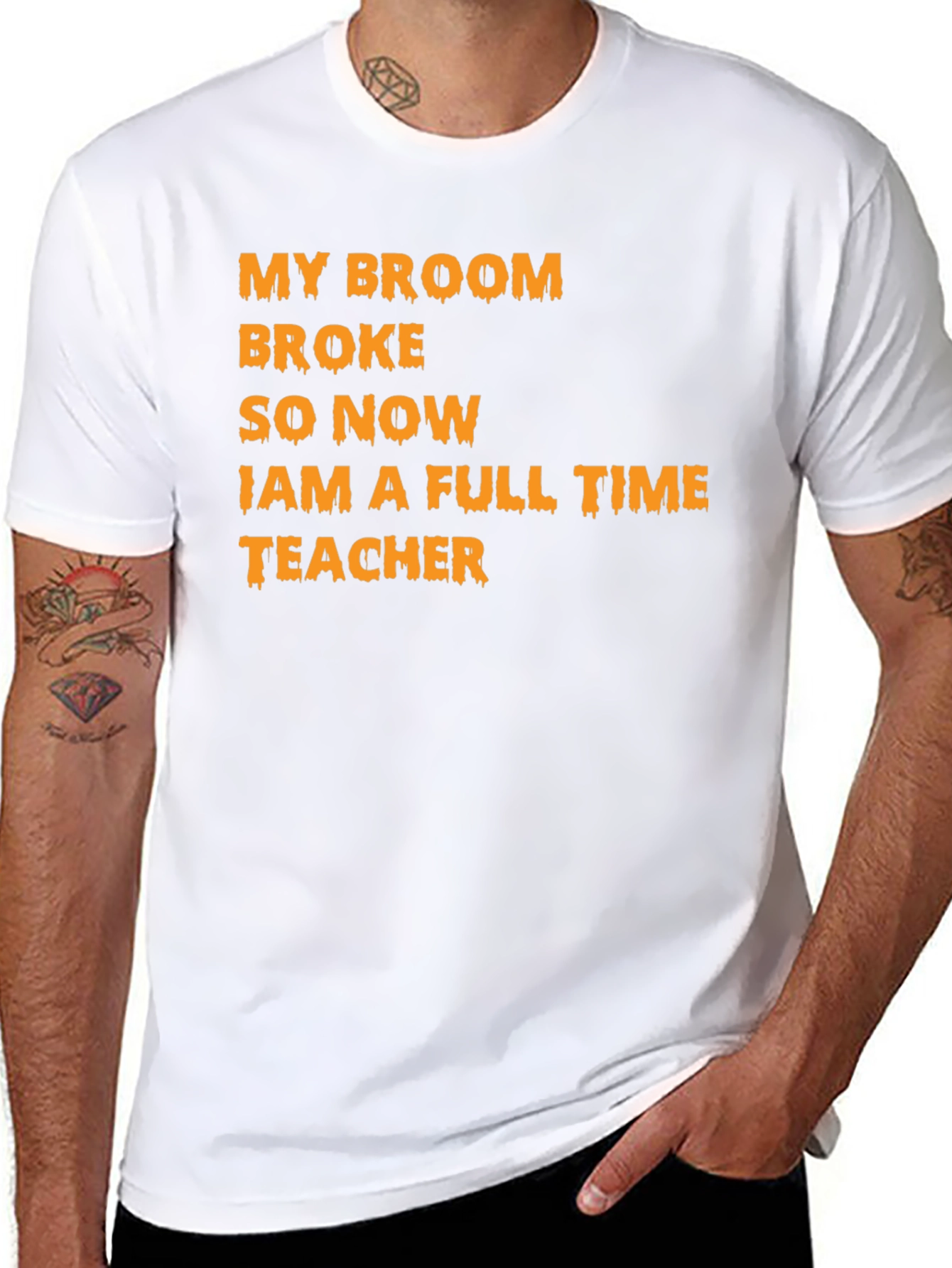 Black My Broom Broke Teacher T-Shirt view 8