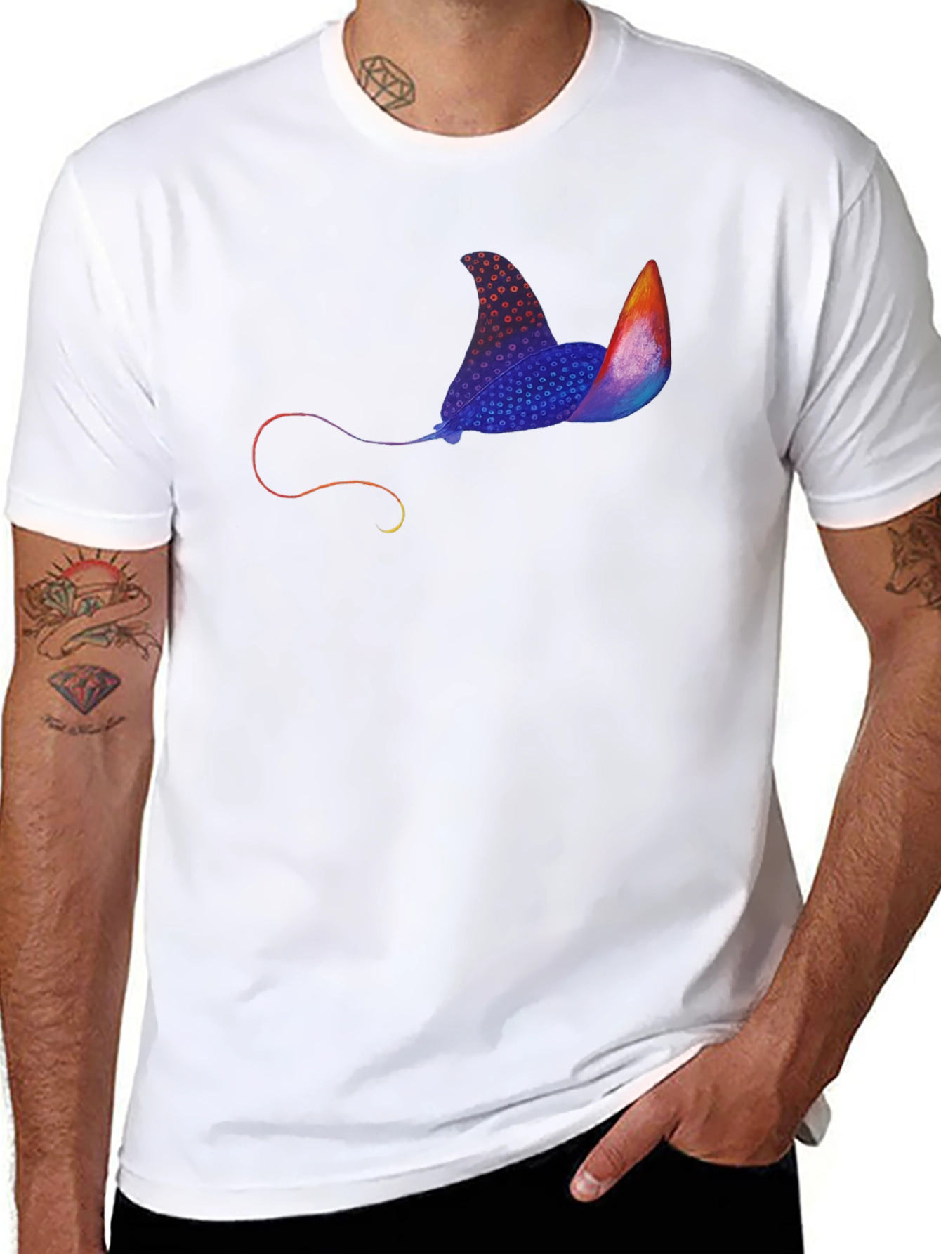 Black Manta Ray Graphic Print Black Tee view 8