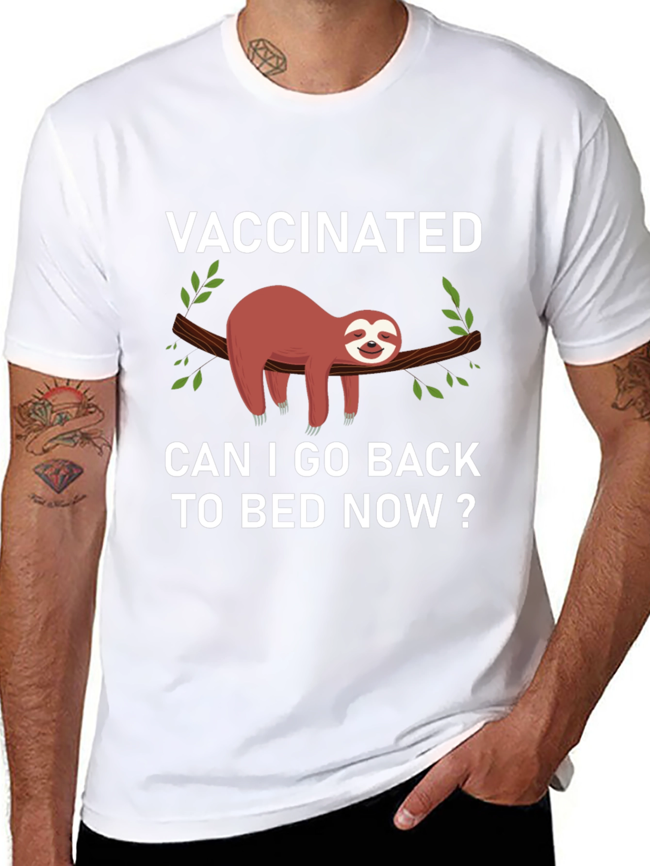 Black Vaccinated Sloth Graphic T-Shirt: Back to Bed! view 8