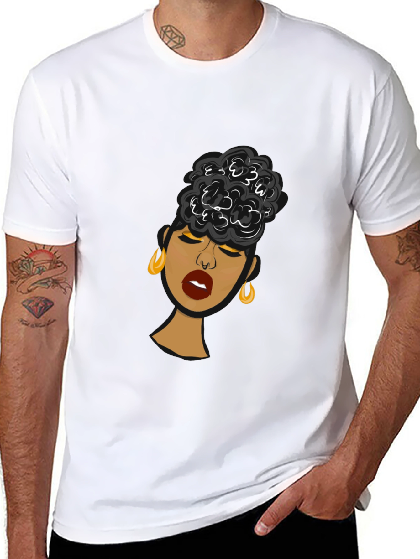 Black Black Woman Graphic Tee - Stylish Afro Puff Design view 8